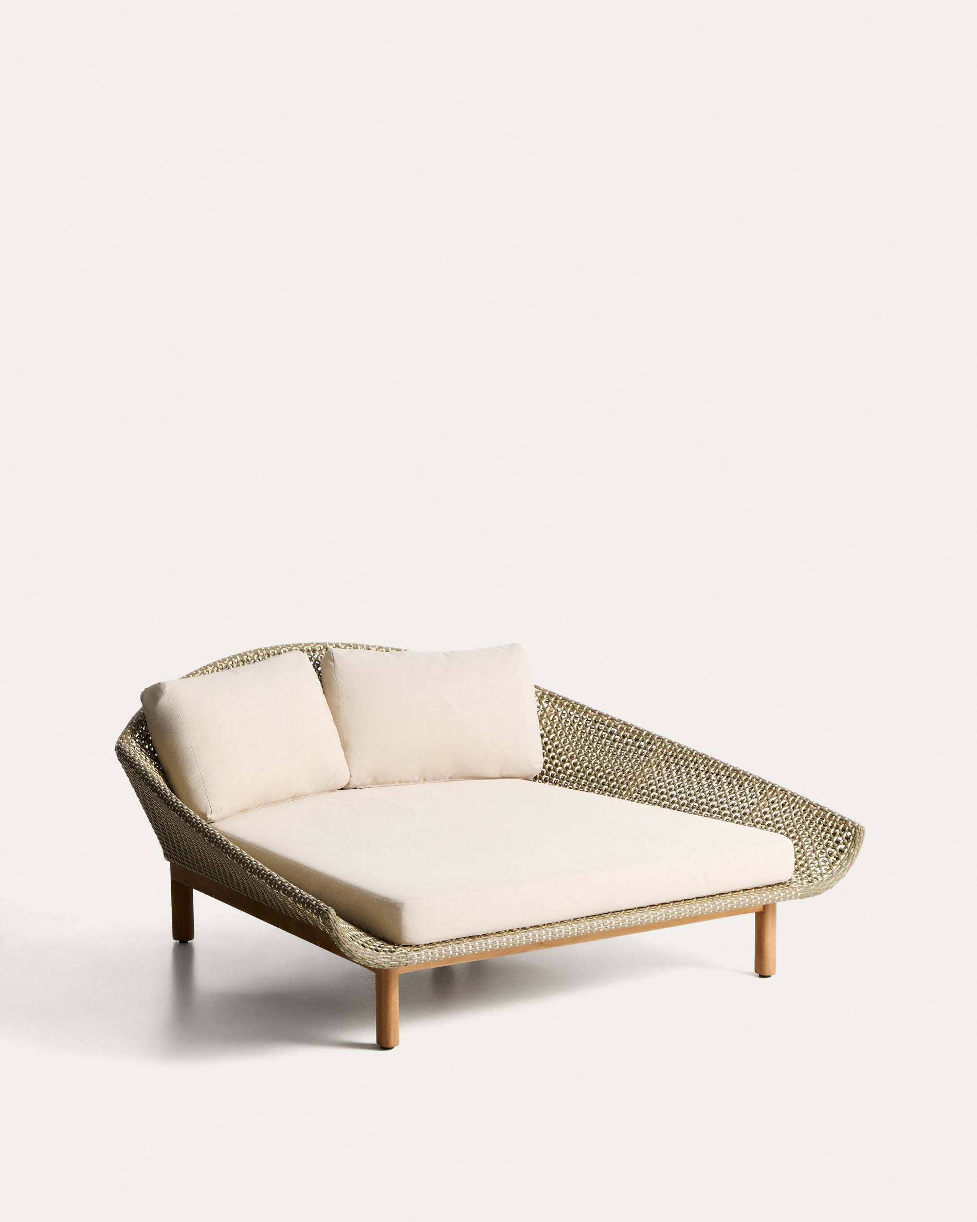 2er-Sonnenliege Olbia aus synthetischem Rattan und massivem Teakholz FSC 100 % in Dunkelgrün präsentiert im Onlineshop von KAQTU Design AG. Liegestuhl ist von Kave Home