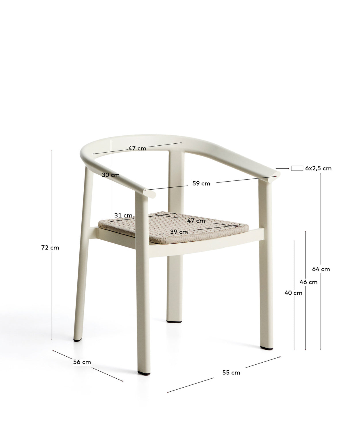 Stapelbarer Outdoor-Stuhl Erice aus Aluminium und écrufarbenem Seil in Ecru, Beige, Weiss präsentiert im Onlineshop von KAQTU Design AG. Gartenstuhl ist von Kave Home