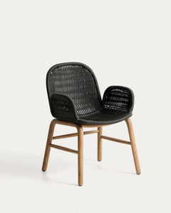 Poltrona Alipa in legno massello di acacia e corda grigio scuro, FSC 100%
