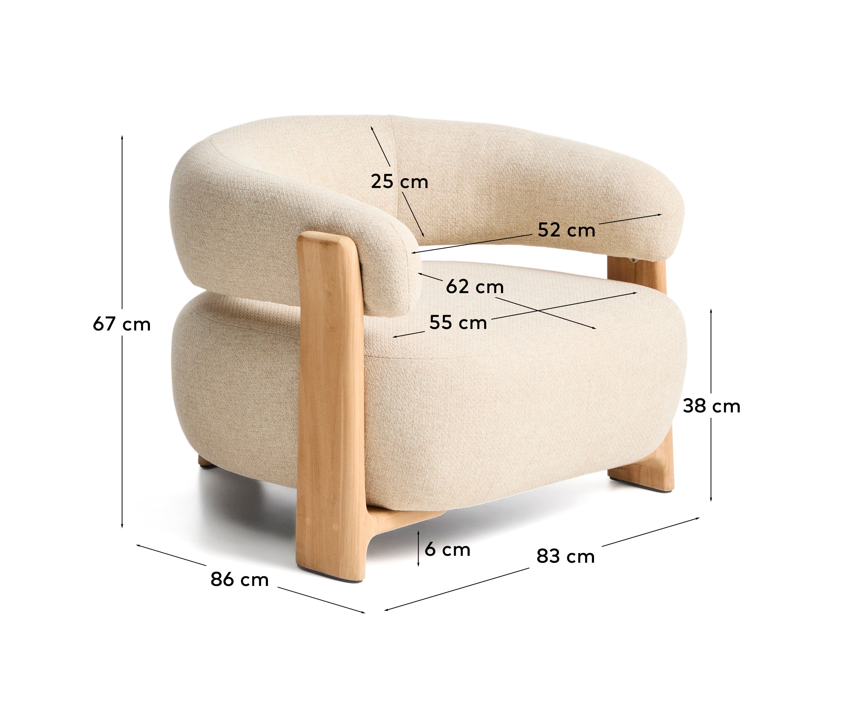 Beiger Outdoor-Sessel Granit mit robusten Teakholzbeinen, ideal für stilvolle Entspannung im Freien, von Kave Home.
