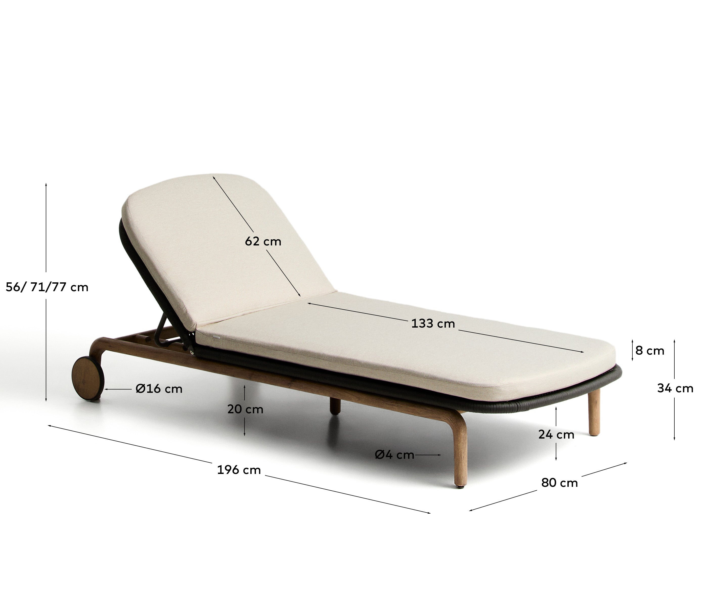 Elegante Sonnenliege Alipa aus robustem Akazienholz und stilvollem dunkelgrauem Seil, ideal für entspannte Stunden im Freien.