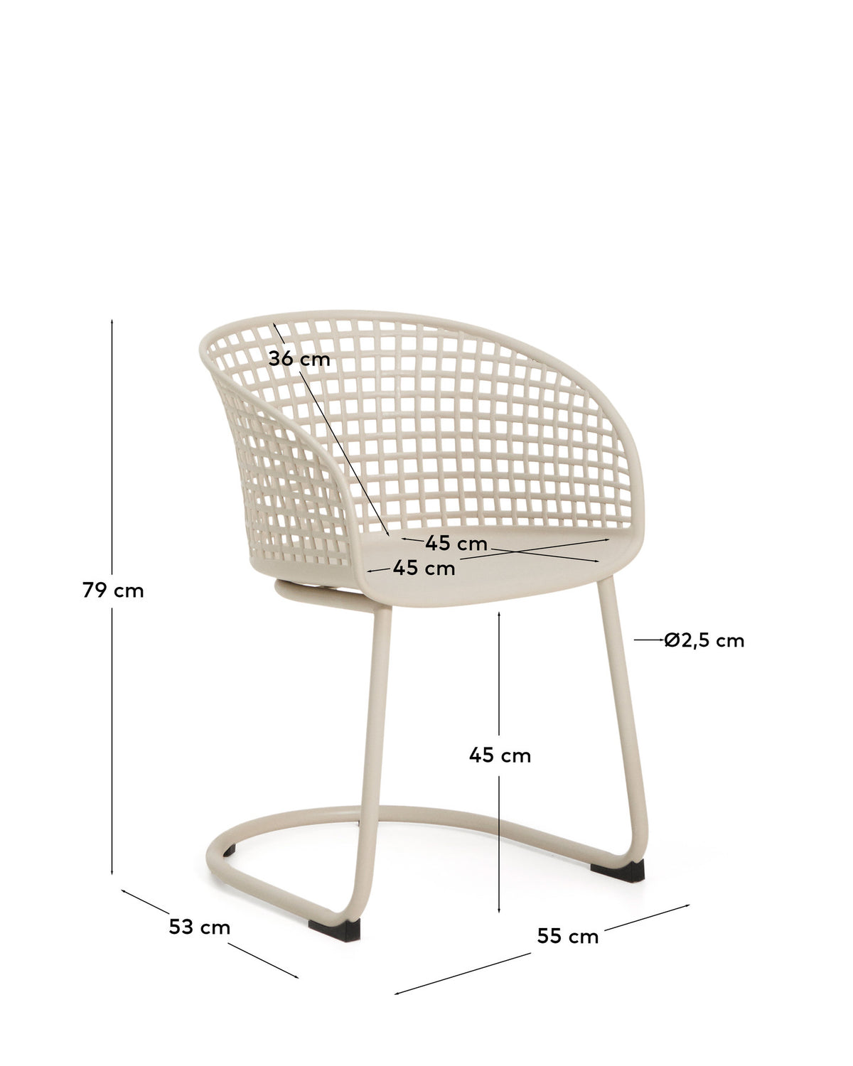 Outdoor-Stuhl Tenaro aus Kunststoff mit beigem Stahlgestell in Beige, Weiss präsentiert im Onlineshop von KAQTU Design AG. Gartenstuhl ist von Kave Home