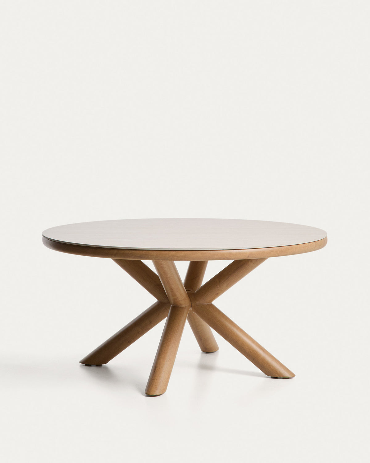 Outdoor-Tisch Mirtia aus Aluminium in Holzoptik und gesintertem Stein Ø 148 cm in Ecru, Beige, Natur, Weiss präsentiert im Onlineshop von KAQTU Design AG. Gartentisch ist von Kave Home