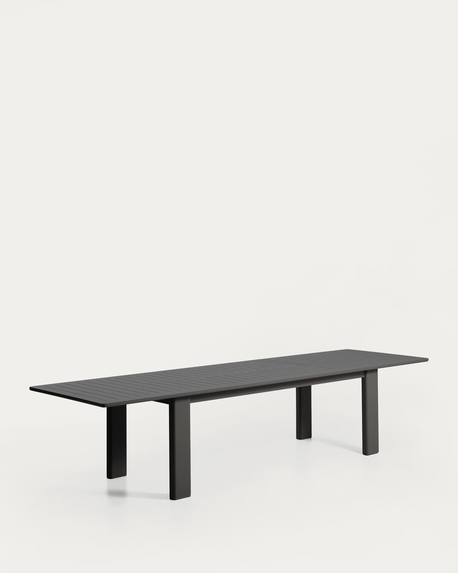 Eleganter Ausziehtisch Livorno in graphitgrauem Aluminium, erweiterbar von 233 auf 350 cm, ideal für stilvolle Gartenpartys.