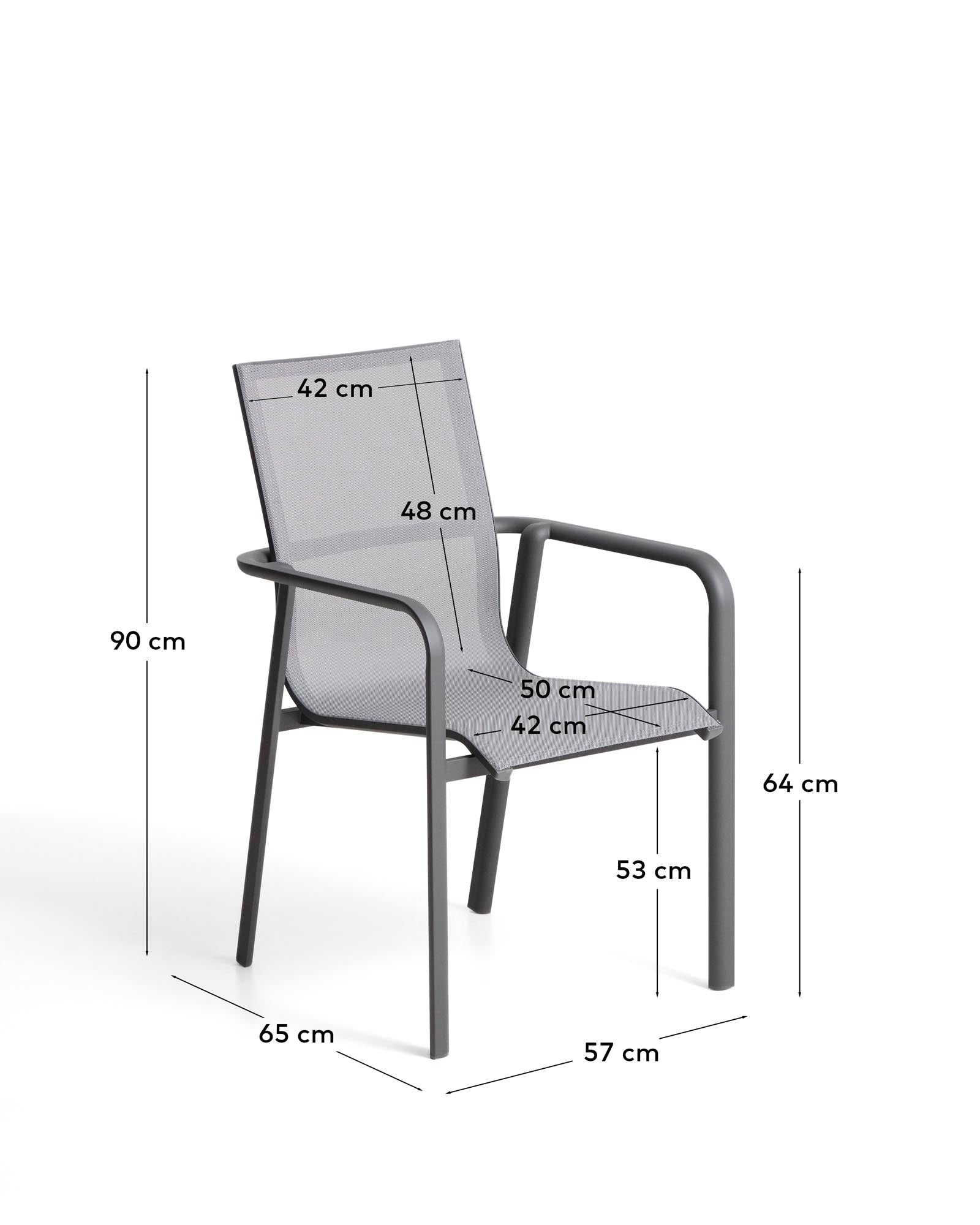 Eleganter stapelbarer Outdoor-Stuhl Canea in Graphit, gefertigt aus robustem Texteline und Aluminium, ideal für stilvolle Gartenmöbel.