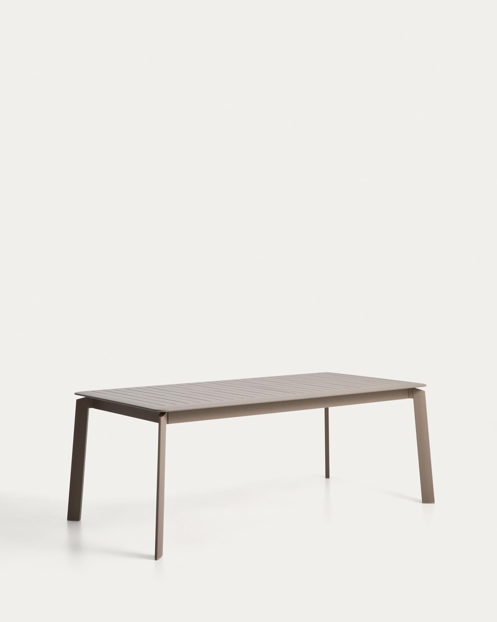 Eleganter, taupefarbener Aluminiumtisch Brela, ausziehbar von 205 cm auf 287 cm, ideal für Gartenpartys und entspannte Stunden im Freien.