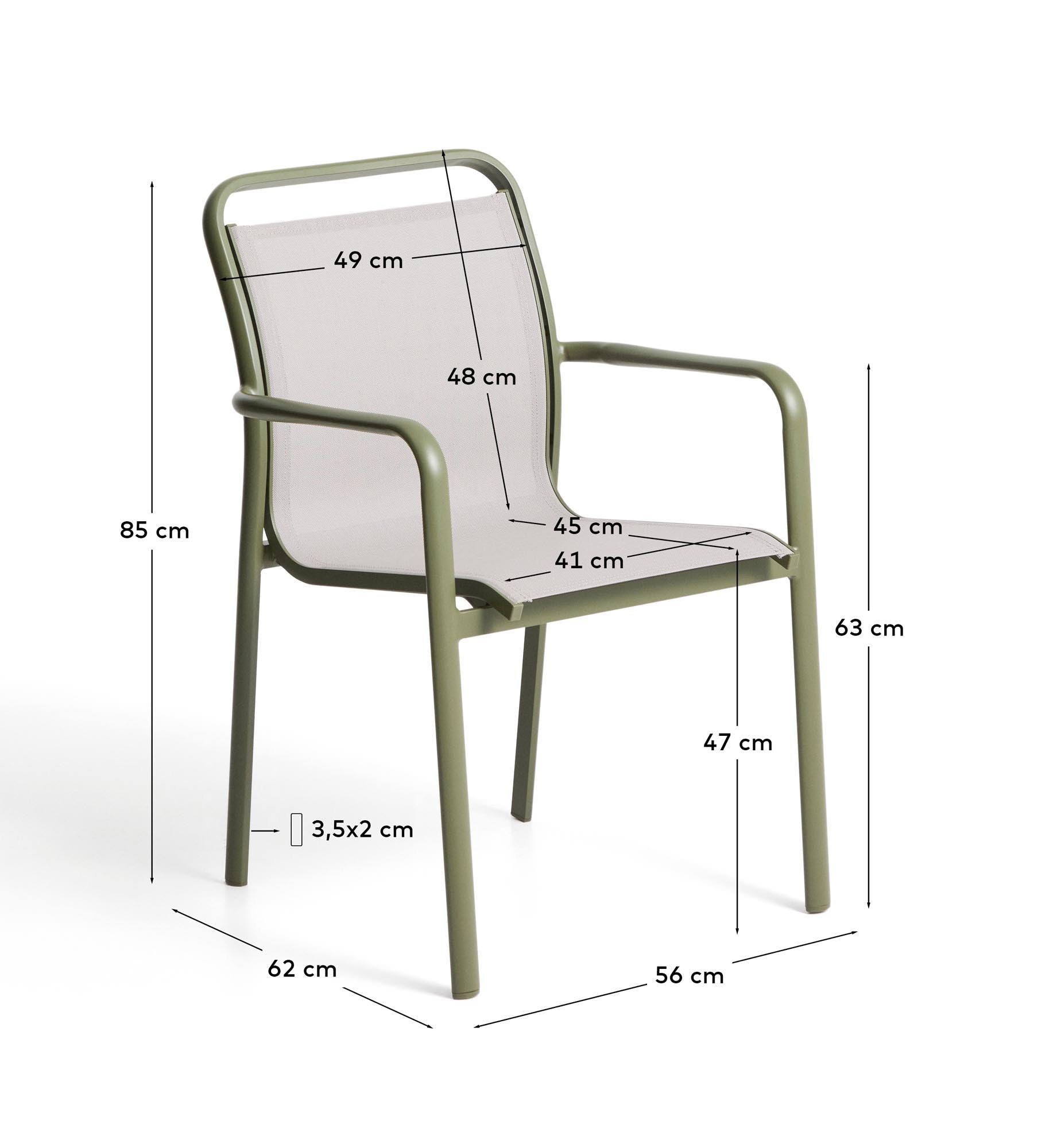 Eleganter stapelbarer Gartenstuhl Luri aus robustem Aluminium in frischem Grün und beigem Texteline, ideal für stilvolle Outdoor-Bereiche.
