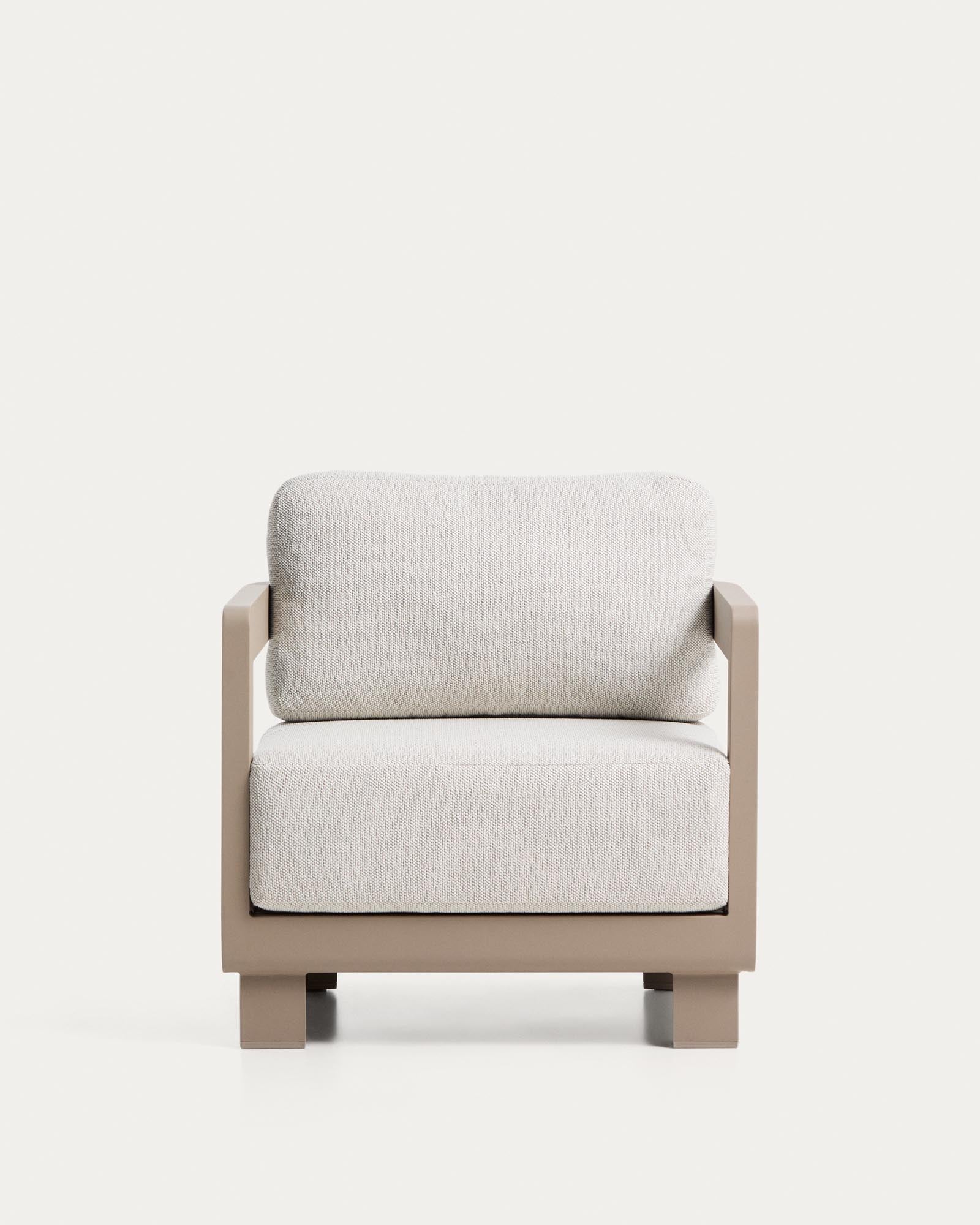Eleganter Outdoor-Sessel Nerano in Taupe, gefertigt aus robustem Aluminium, perfekt für entspannte Momente im Freien.