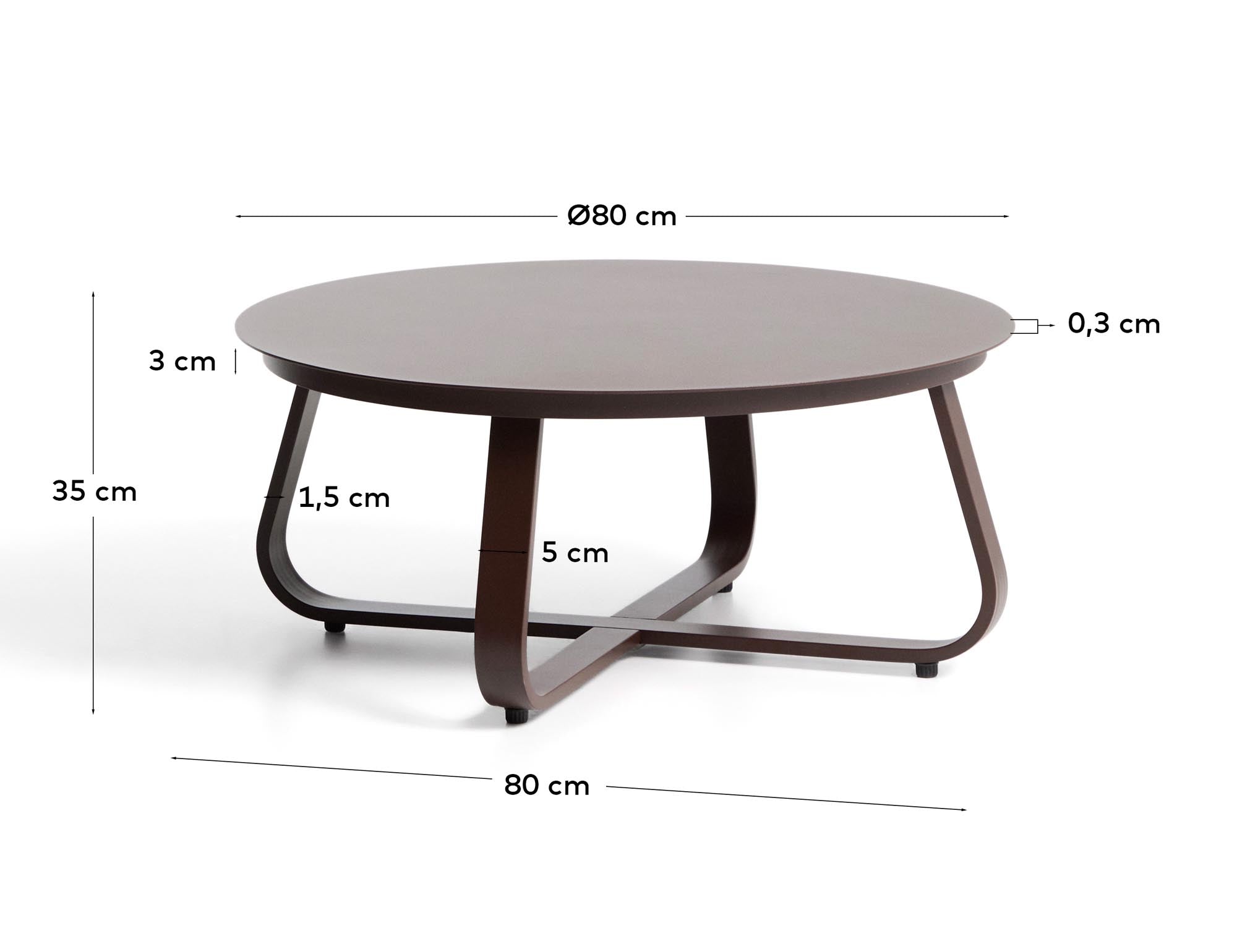 Moderner Loungetisch Tamaris aus langlebigem braunem Aluminium, Ø 80 cm, perfekt für gemütliche Abende im Garten oder auf der Terrasse.