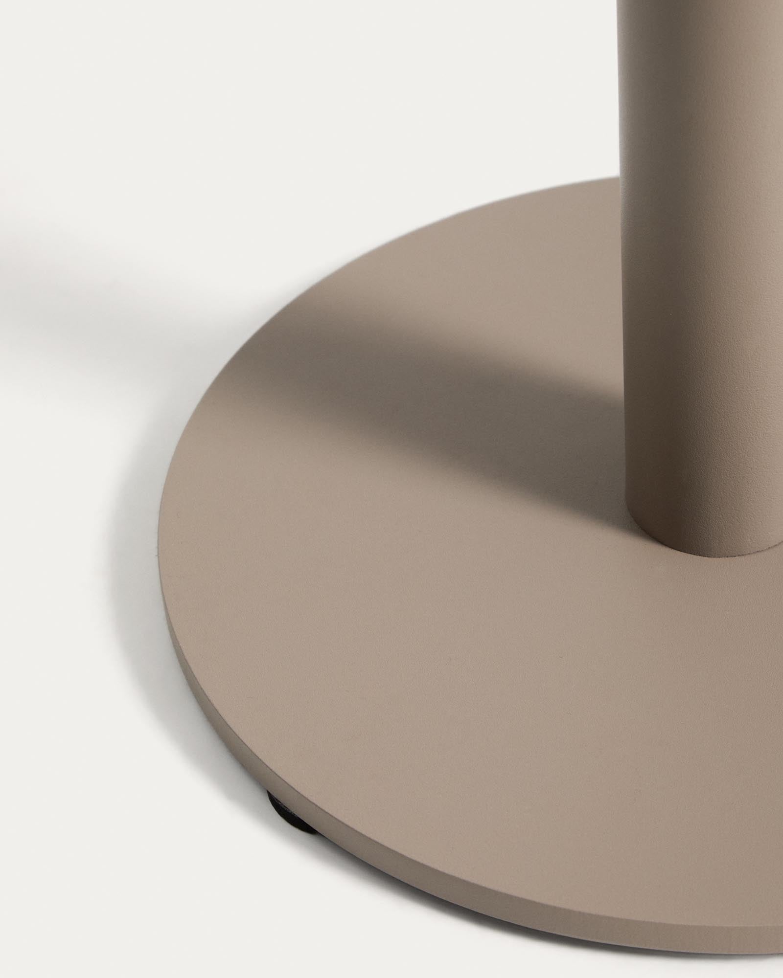 Eleganter taupefarbener Beistelltisch Asinara aus Aluminium, Ø 40 cm, ideal für Garten und Terrasse, bietet stilvolle Funktionalität.