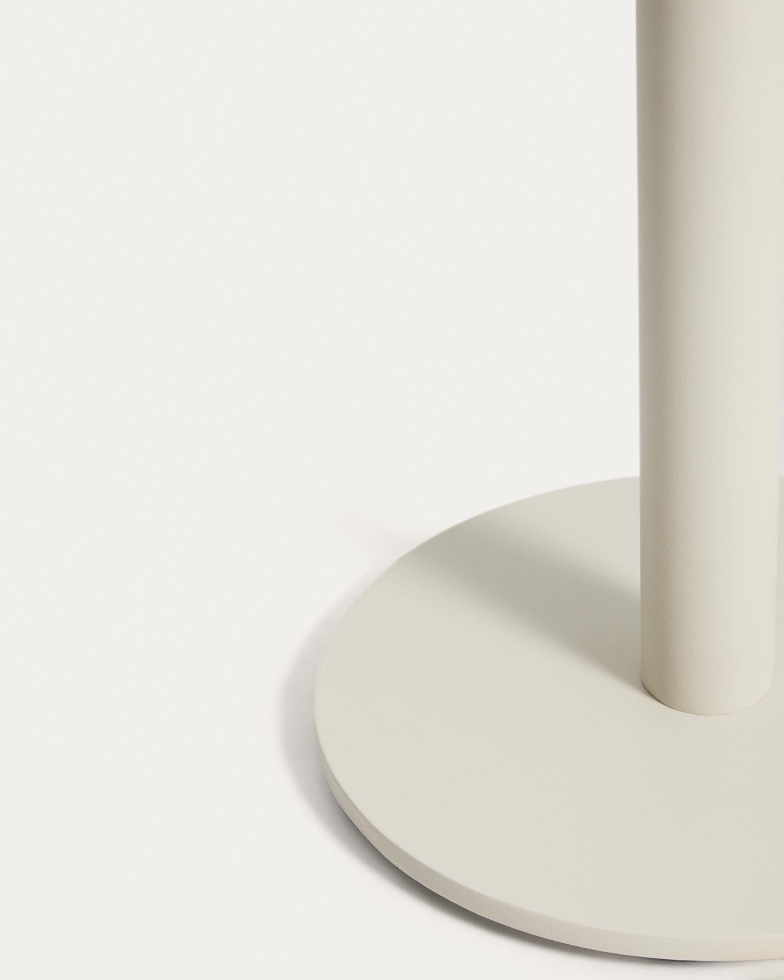 Moderner Beistelltisch Asinara aus robustem, beigem Aluminium, Ø 40 cm, perfekt für den Garten oder die Terrasse.