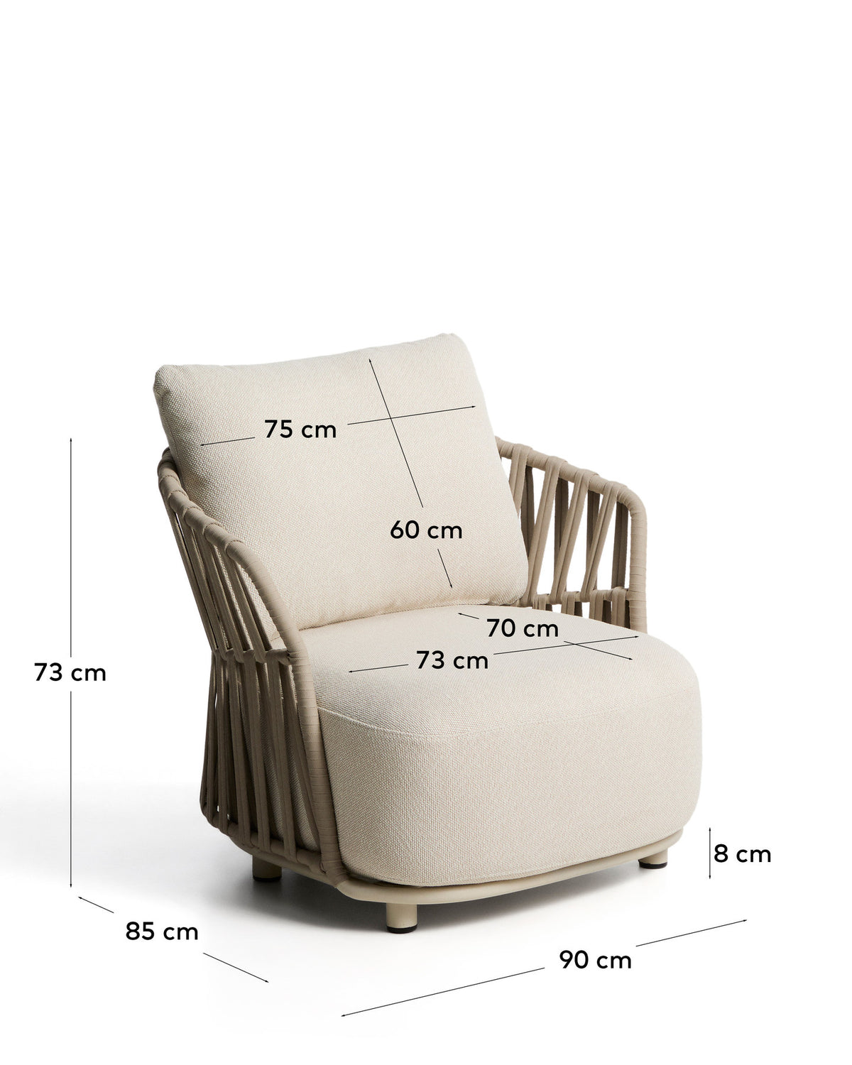 Sessel Osani aus ecrufarbenem Aluminium und taupefarbenem Seil in Taupe, Beige, Ecru präsentiert im Onlineshop von KAQTU Design AG. Outdoor-Sessel ist von Kave Home