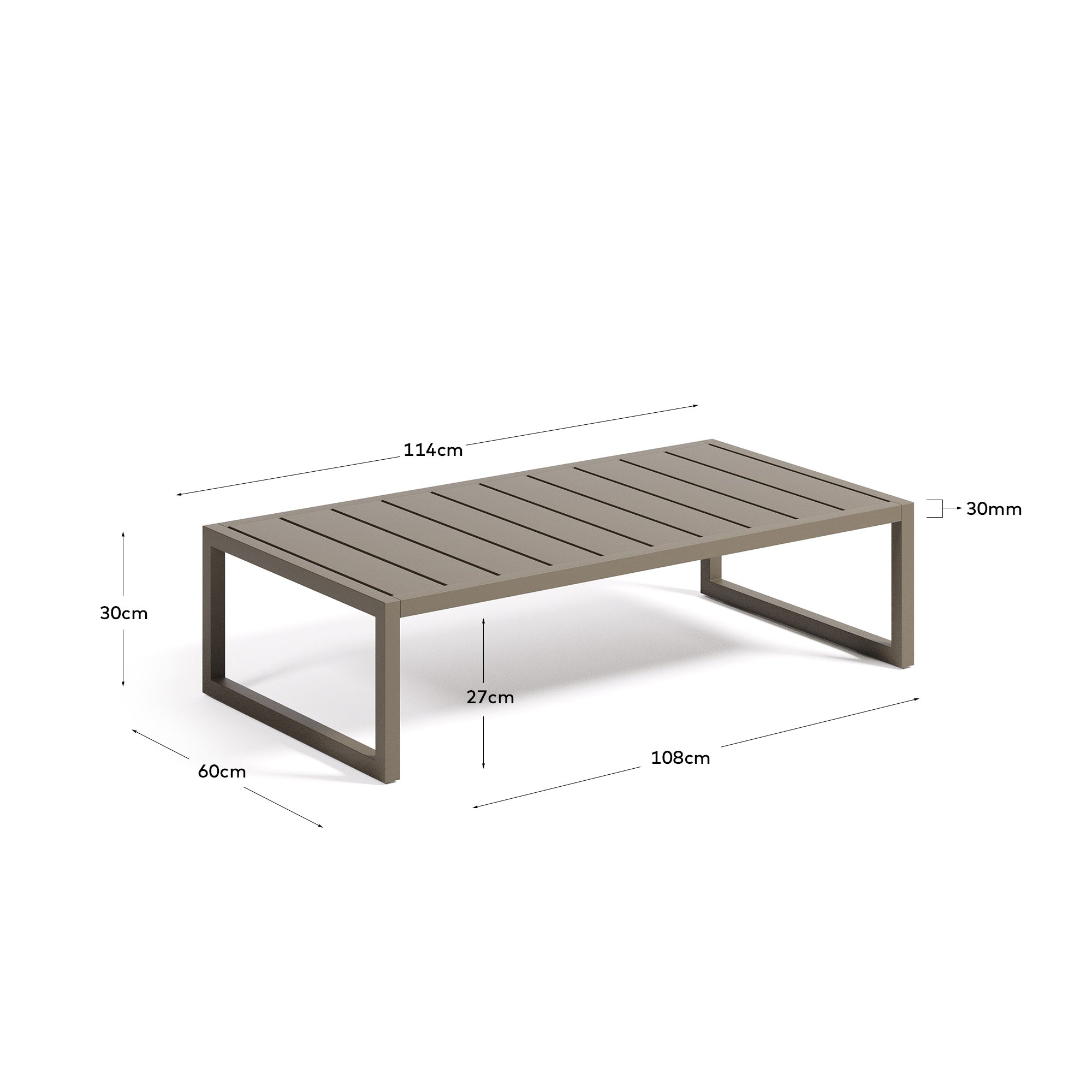 Eleganter Outdoor-Couchtisch aus grünem Aluminium, 60x114 cm, robust und stilvoll für Garten oder Terrasse.