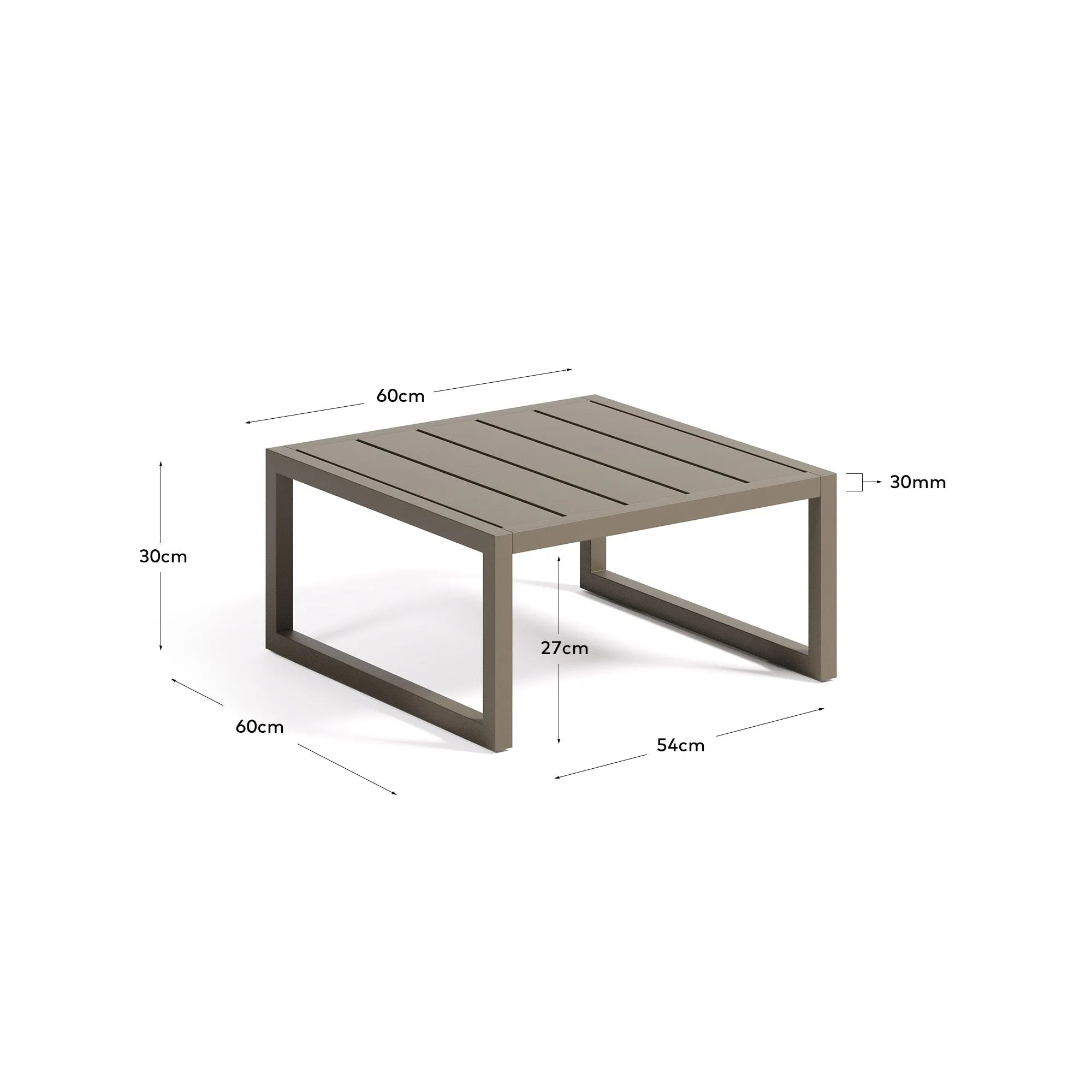 Der grüne Comova Beistelltisch aus Aluminium, 60x60 cm, vereint modernes Design mit Outdoor-Funktionalität.