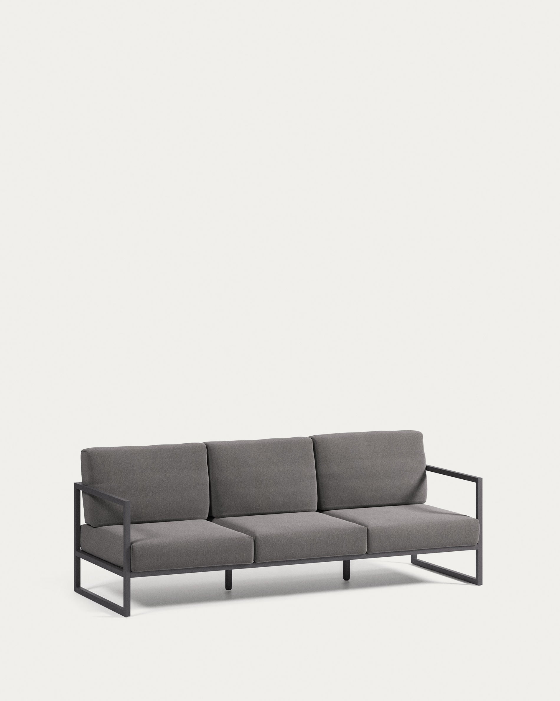 Elegantes Comova 3-Sitzer-Sofa: Dunkelgrau, wetterfest, Aluminiumrahmen, ideal für stilvolle Outdoor-Lounges.