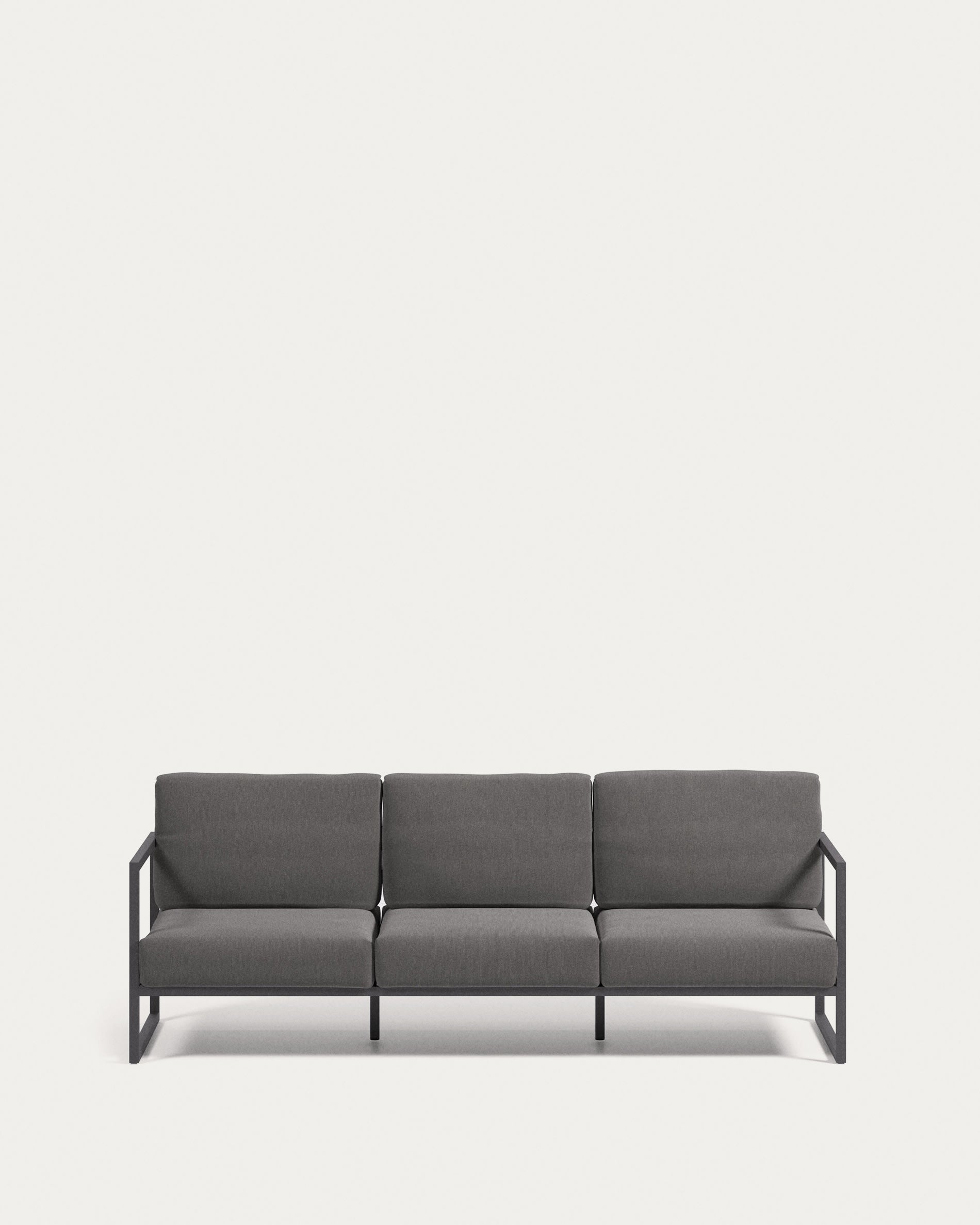 Elegantes 3-Sitzer-Sofa für den Außenbereich, dunkelgrau, robust, aus Aluminium, 222 cm, wetterfest, von Kave Home.
