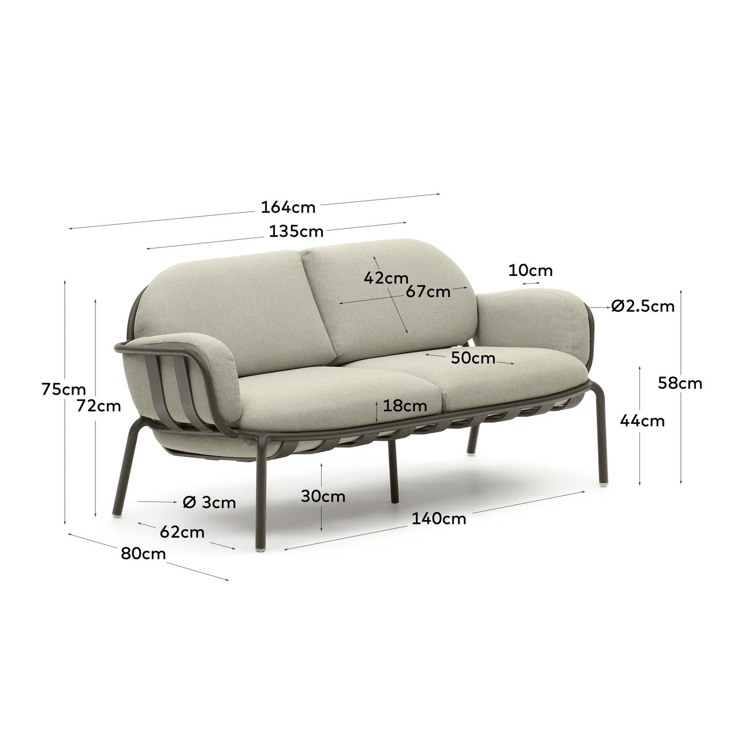 Elegantes 2-Sitzer-Gartensofa aus grünem Aluminium, ideal für stilvolle Entspannung im Freien.