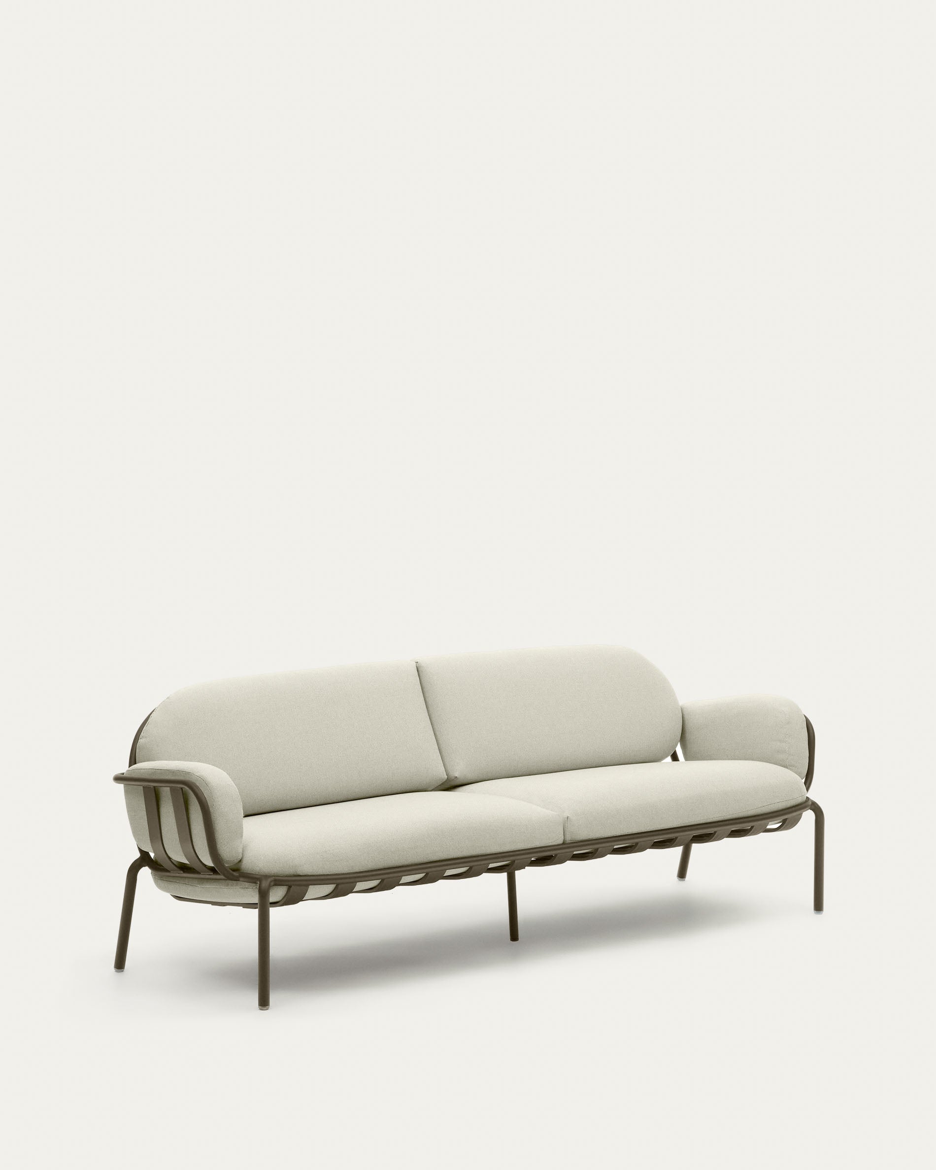 Elegantes 3-Sitzer-Gartensofa aus grünem Aluminium, wetterfest, mit abnehmbaren Kissen für stilvollen Komfort im Freien.