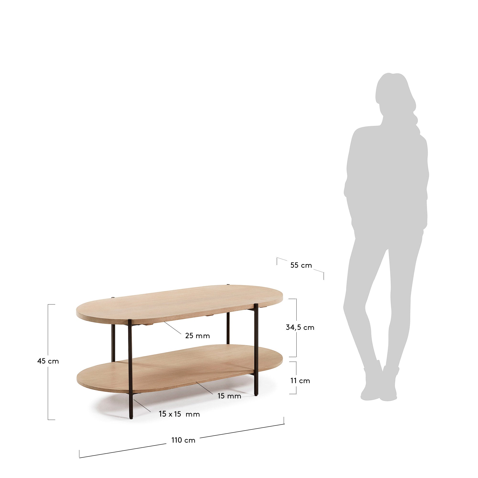 Couchtisch Palmia: 110x55 cm, Mangoholzplatte, schwarze Stahlbeine. Modernes Design, robust und ideal für elegante Wohnräume.