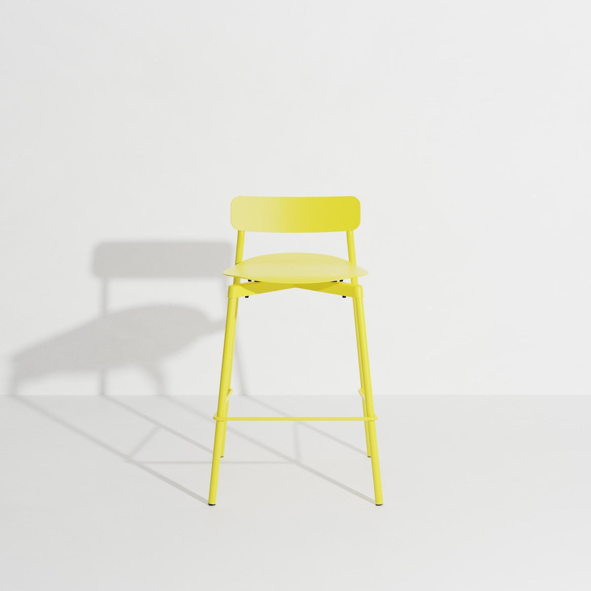 Barhocker Fromme aus schwarzem Aluminium mit mattierter, grained anti-UV-Pulverbeschichtung, schlanke Silhouette, Sitzhöhe 65cm.