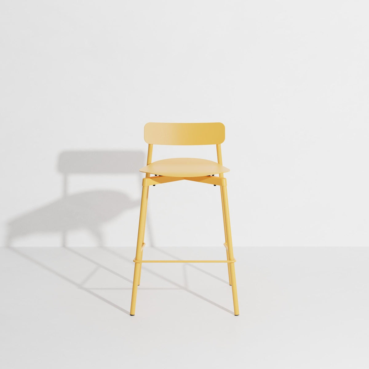 Barhocker Fromme aus schwarzem Aluminium mit mattierter, grained anti-UV-Pulverbeschichtung, schlanke Silhouette, Sitzhöhe 65cm.