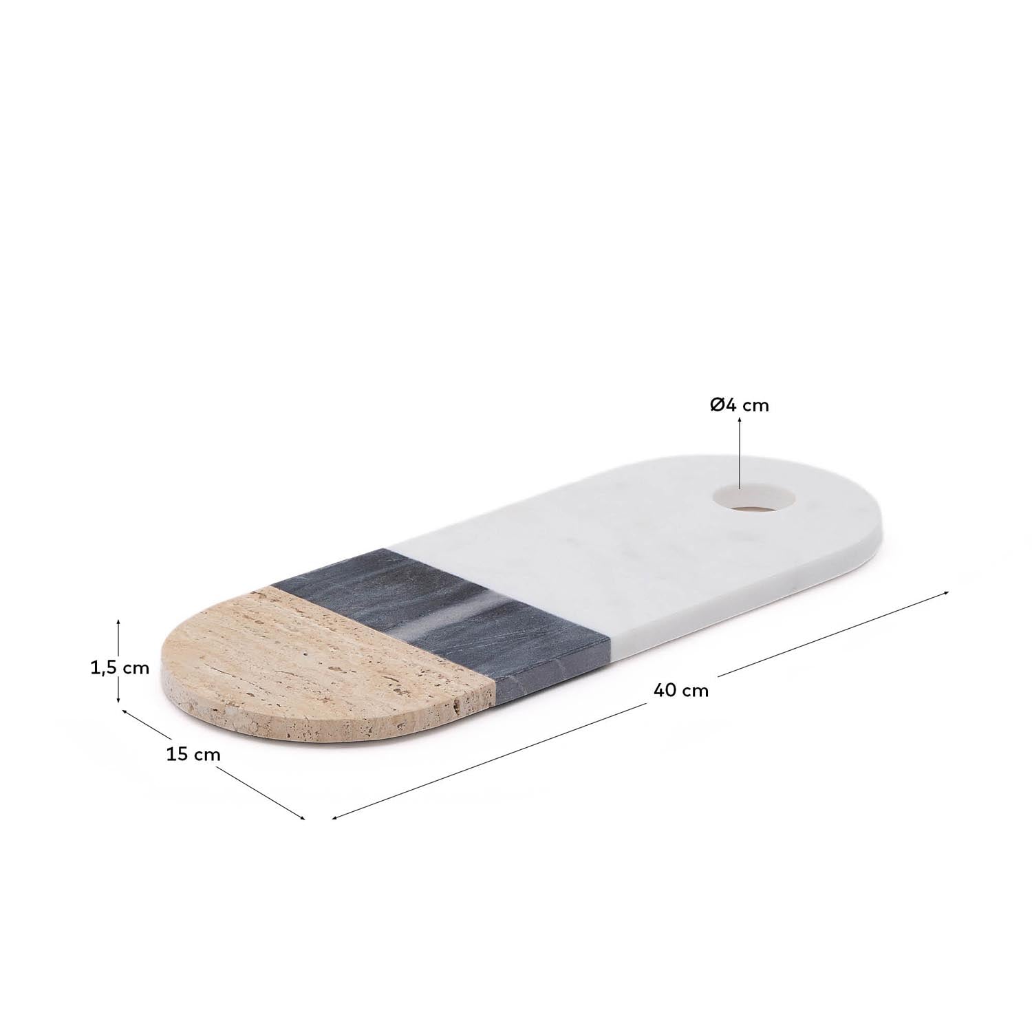 Grosses Servierbrett Nivol aus weissem und schwarzem Marmor und Travertin in Weiss, Hellbraun, Schwarz präsentiert im Onlineshop von KAQTU Design AG. Schneidbrett ist von Kave Home