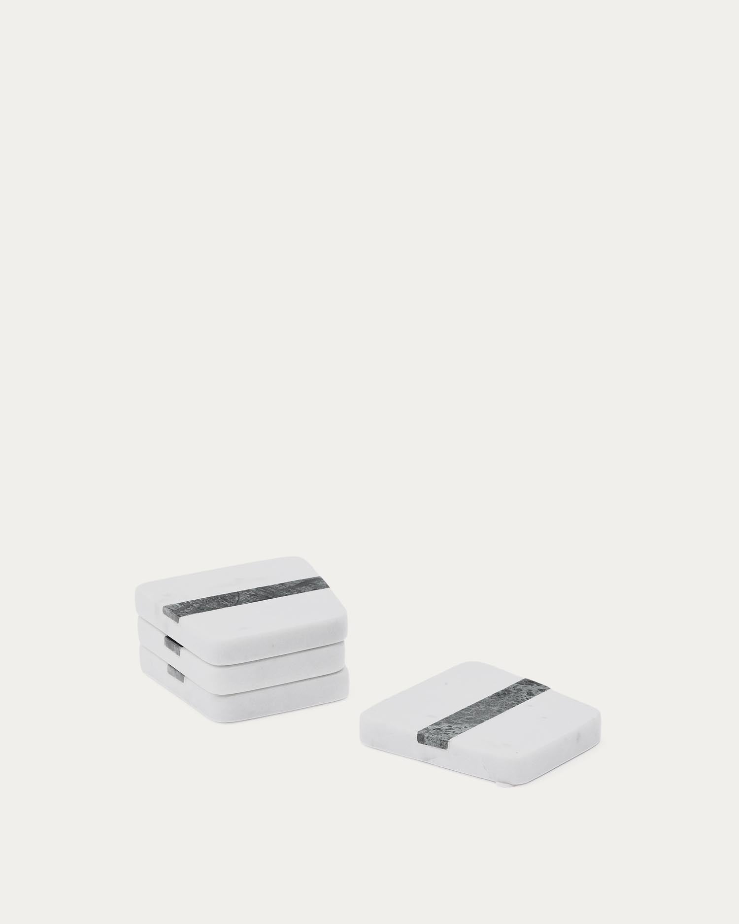 Set Nira aus 4 Marmoruntersetzern in Weiss und Grün in Weiss, Grün präsentiert im Onlineshop von KAQTU Design AG. Glasuntersetzer ist von Kave Home