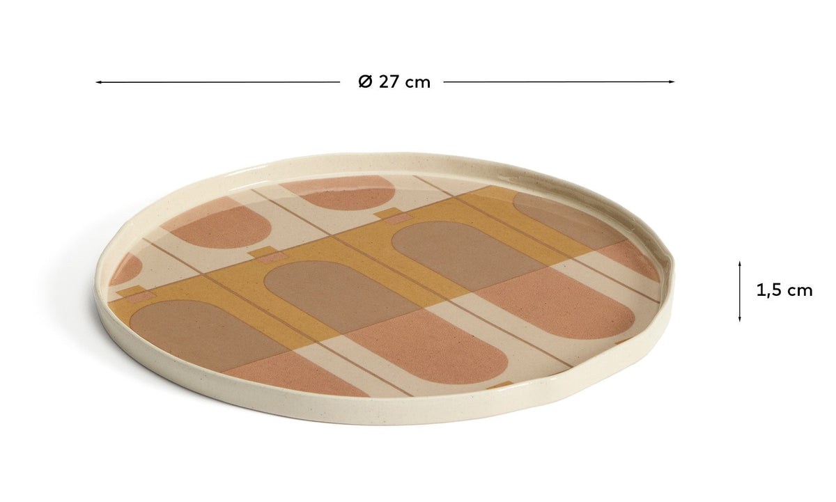 Speiseteller Julnet aus beigefarbener Keramik in Rosa, Gelb, Hellbraun, Beige präsentiert im Onlineshop von KAQTU Design AG. Teller ist von Kave Home
