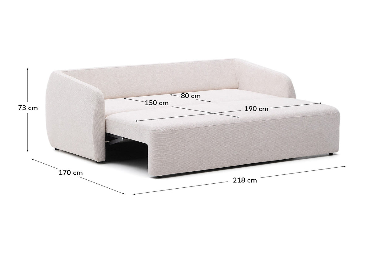 3-Sitzer-Bettsofa Laira in ecrufarbener Chenille, 218 cm, FSC Mix Credit in Ecru präsentiert im Onlineshop von KAQTU Design AG. Bettsofa ist von Kave Home