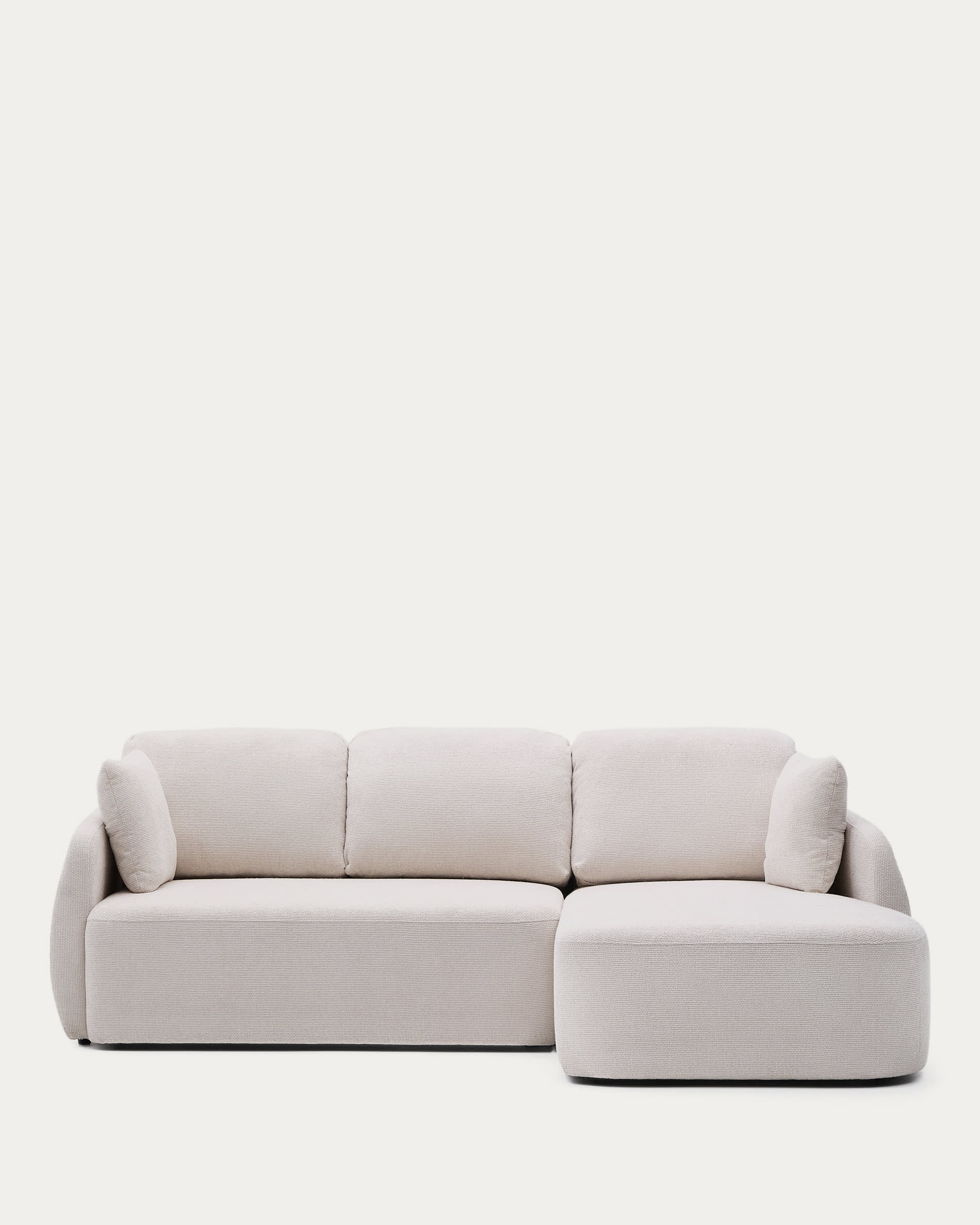 Elegantes 3-Sitzer Schlafsofa Laira in ecru Chenille mit rechter Chaiselongue, FSC-zertifiziert, 246 cm.