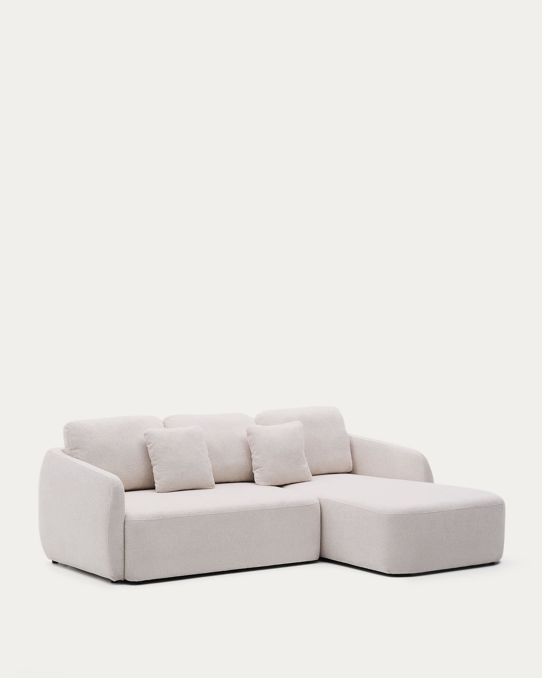 Stilvolles Schlafsofa Laira, 3-Sitzer, in ecru Chenille, mit rechter Chaiselongue, 246 cm, FSC Mix Credit, nachhaltig.
