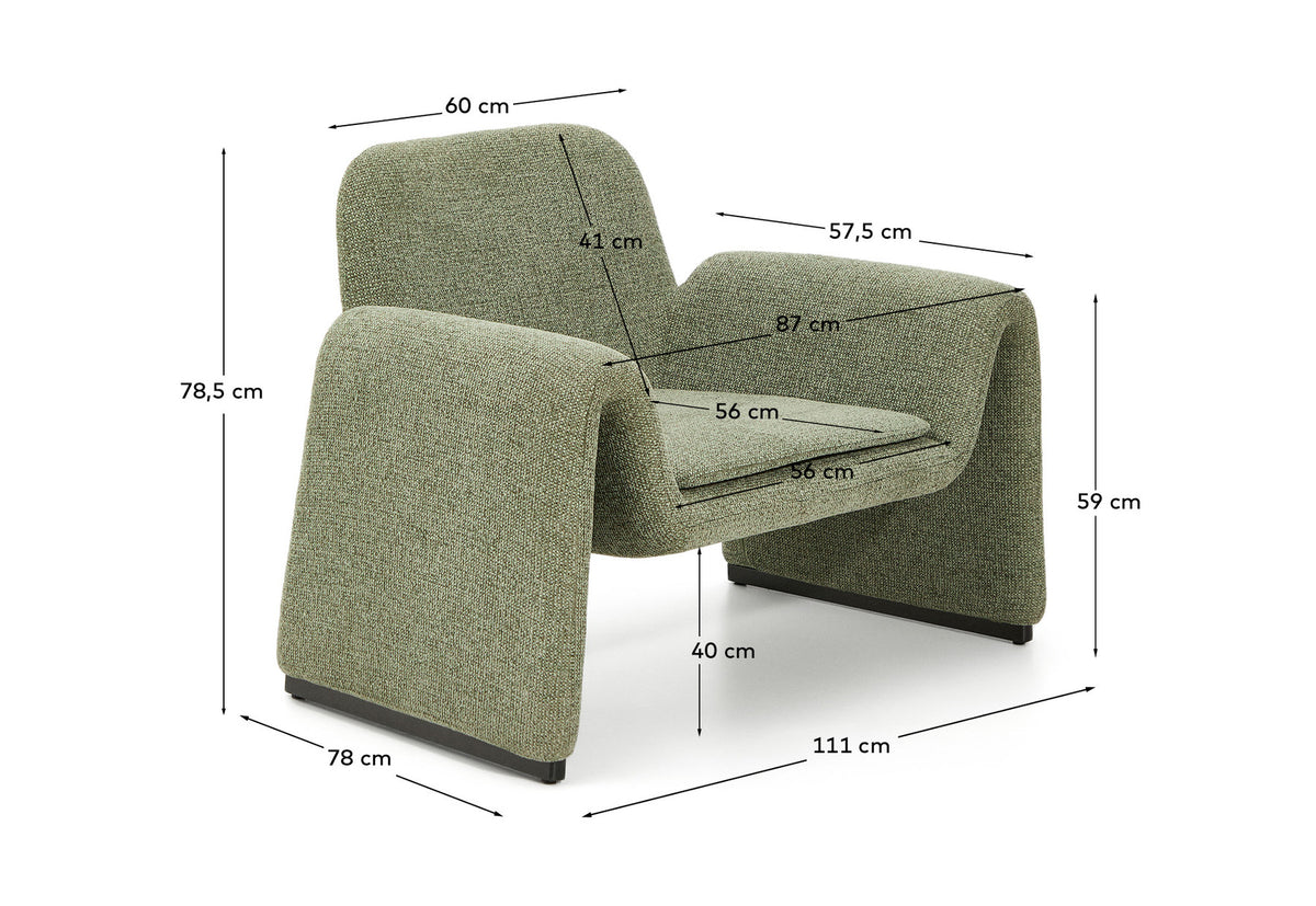 Sessel Melvia mit grüner Chenille in Hellgrün präsentiert im Onlineshop von KAQTU Design AG. Sessel ist von Kave Home