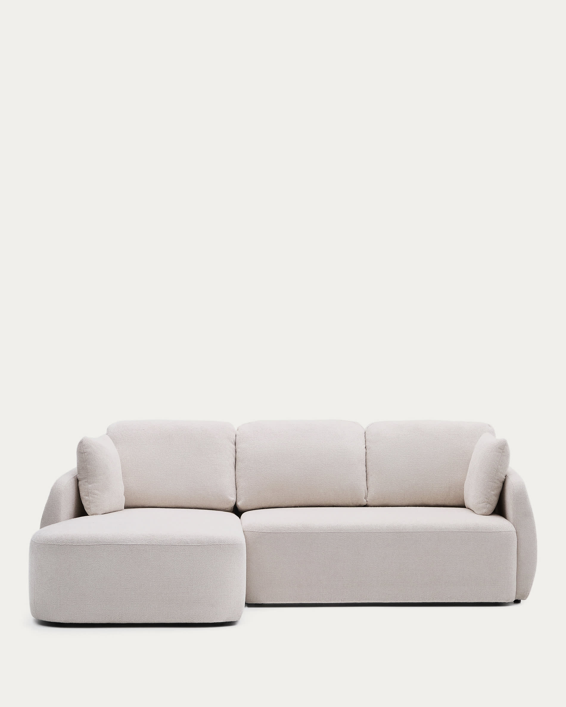 Elegantes 3-Sitzer Schlafsofa Laira in ecru Chenille mit Chaiselongue links, FSC-zertifiziert, 246 cm, von Kave Home.