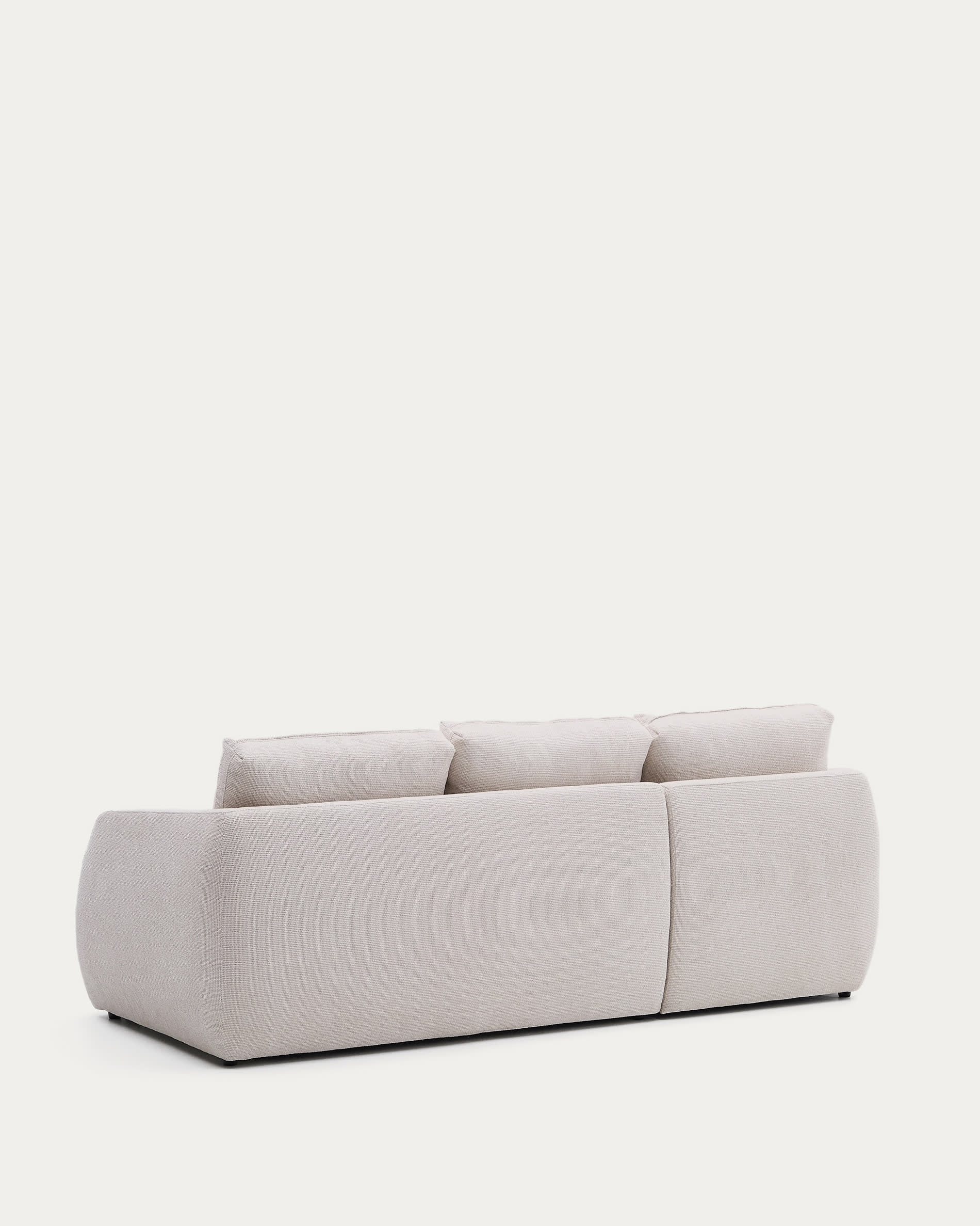 Elegantes 3-Sitzer Schlafsofa mit Chaiselongue links, Chenille-Bezug in Ecru, FSC-zertifiziert, 246 cm breit.