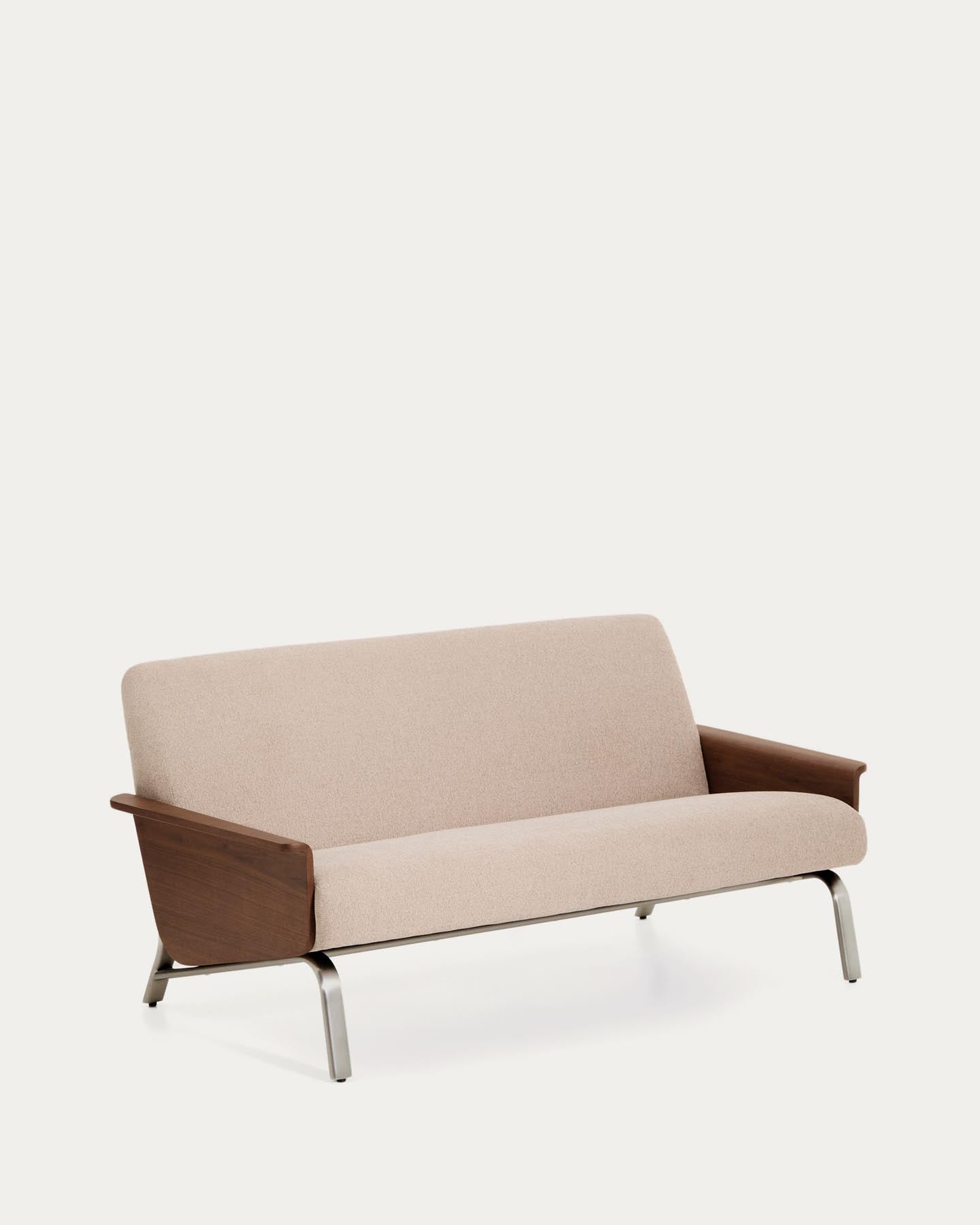 2-Sitzer-Sofa Amsen in Hellbraun aus Nussbaumsperrholz und Beinen aus em gebürsteten Edelstahl 150 cm in Hellbraun präsentiert im Onlineshop von KAQTU Design AG. 2er Sofa ist von Kave Home