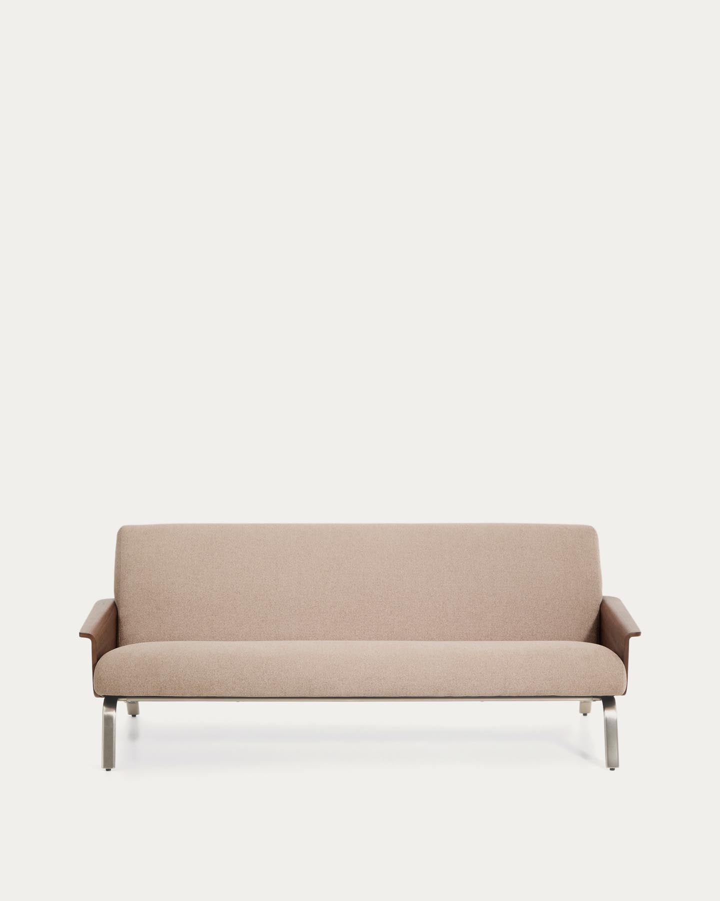 3-Sitzer-Sofa Amsen in Hellbraun aus Nussbaumsperrholz und Beinen aus em gebürsteten Edelstahl 190 cm in Hellbraun präsentiert im Onlineshop von KAQTU Design AG. 3er Sofa ist von Kave Home