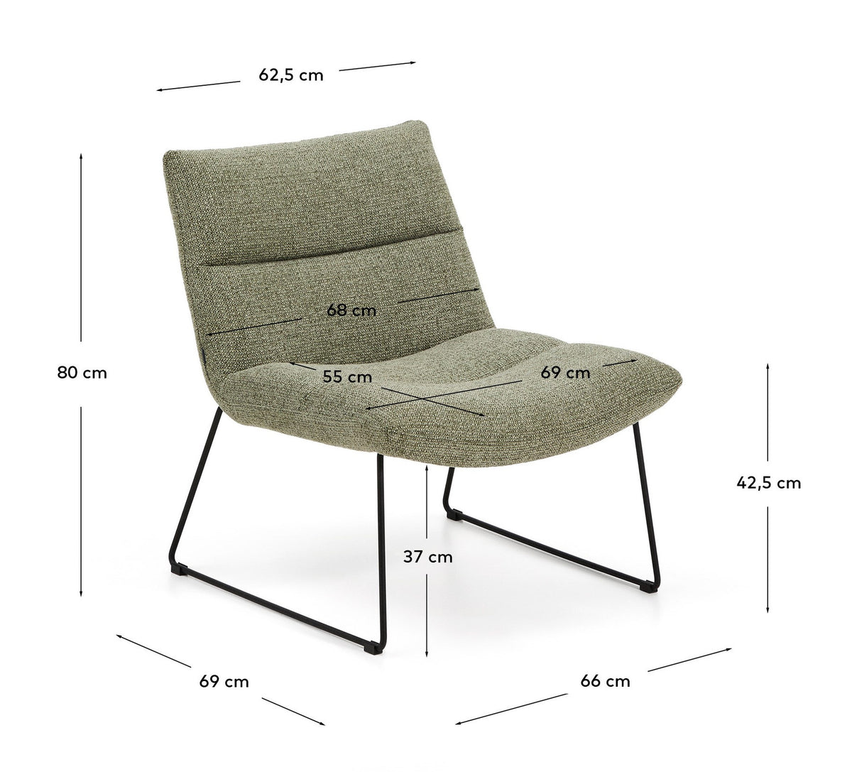 Sessel Asen in grüner Chenille mit schwarzen Stahlbeinen FSC 100% in Hellgrün präsentiert im Onlineshop von KAQTU Design AG. Sessel ist von Kave Home