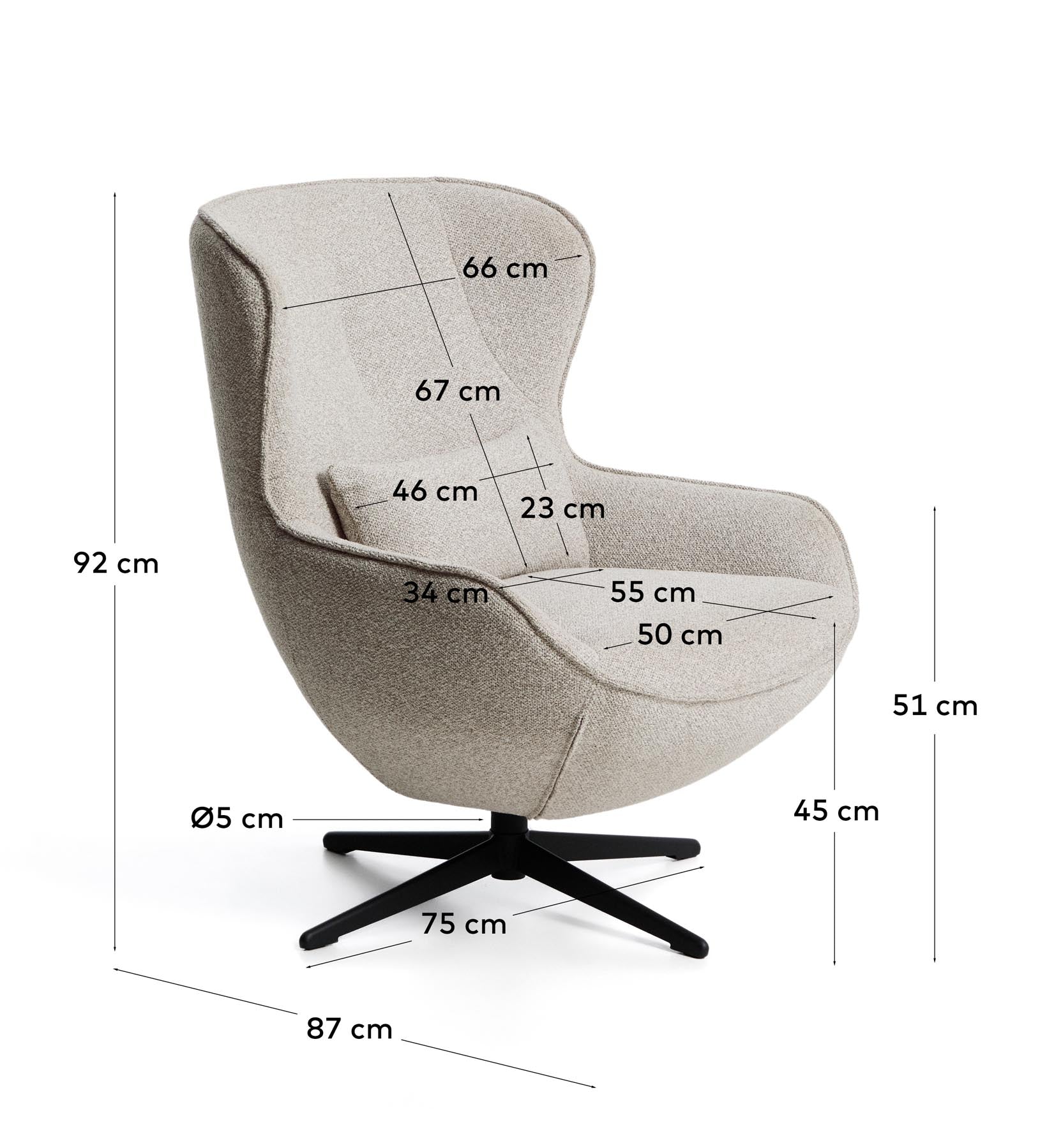Drehsessel Sorile mit beiger Chenille und schwarz lackiertem Stahl, FSC 100 % in Beige präsentiert im Onlineshop von KAQTU Design AG. Drehsessel ist von Kave Home