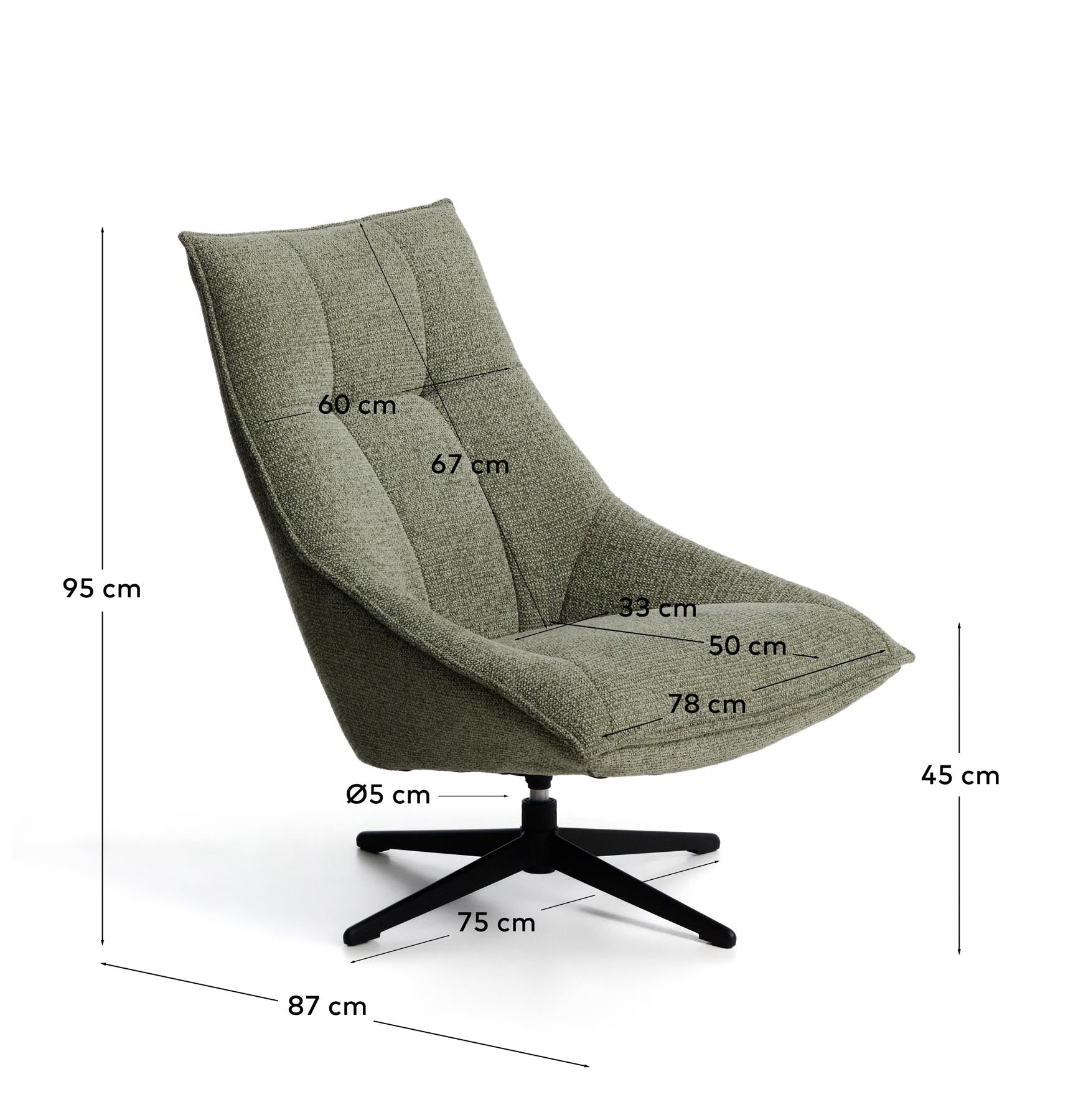 Drehsessel Dirala mit grüner Chenille und schwarz lackiertem Stahl, FSC 100 % in Hellgrün präsentiert im Onlineshop von KAQTU Design AG. Drehsessel ist von Kave Home