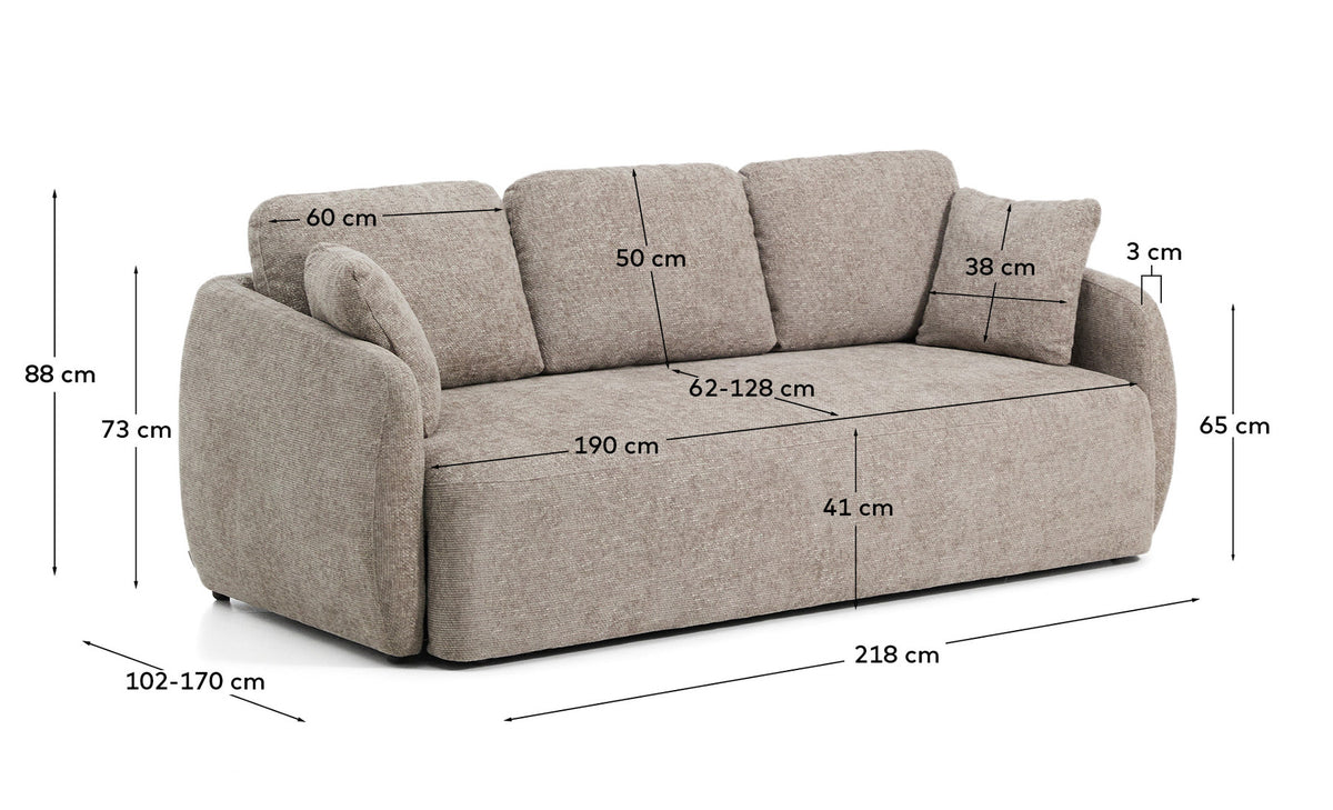 3-Sitzer-Bettsofa Laira in taupefarbener Chenille, 218 cm, FSC Mix Credit in Taupe präsentiert im Onlineshop von KAQTU Design AG. Bettsofa ist von Kave Home