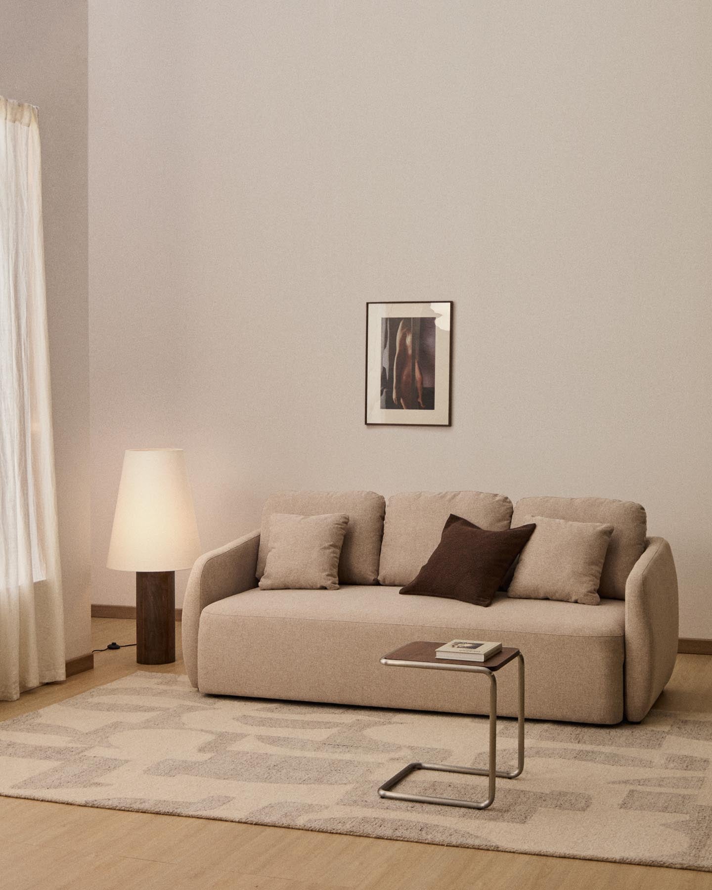 3-Sitzer-Bettsofa Laira in beiger Chenille, 218 cm, FSC Mix Credit in Beige präsentiert im Onlineshop von KAQTU Design AG. Bettsofa ist von Kave Home