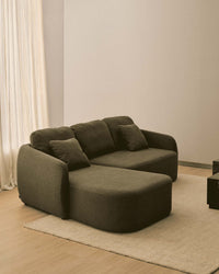 Divano letto Laira 3 posti in ciniglia verde scuro e chaise longue a sinistra, cm 246, FSC Mix Credit