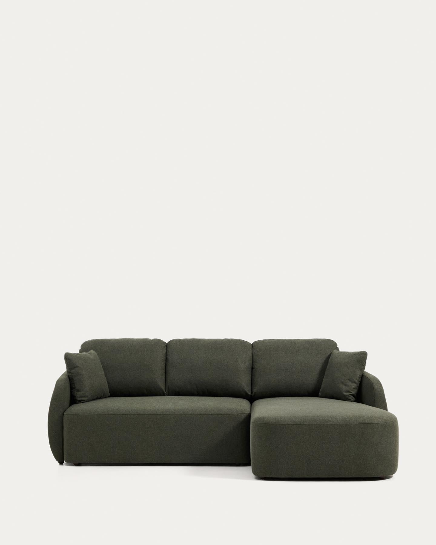 3-Sitzer-Bettsofa Laira in dunkelgrüner Chenille und Chaiselongue rechts, 246 cm, FSC Mix Credit in Dunkelgrün präsentiert im Onlineshop von KAQTU Design AG. Bettsofa ist von Kave Home