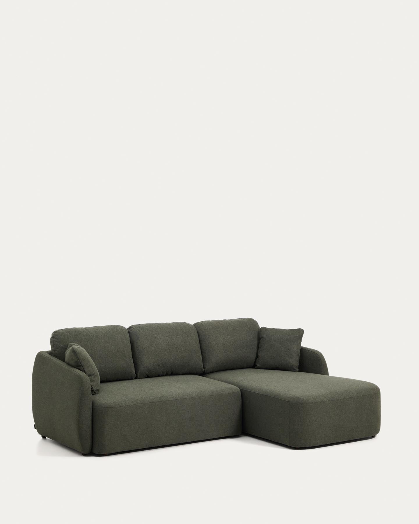 3-Sitzer-Bettsofa Laira in dunkelgrüner Chenille und Chaiselongue rechts, 246 cm, FSC Mix Credit in Dunkelgrün präsentiert im Onlineshop von KAQTU Design AG. Bettsofa ist von Kave Home