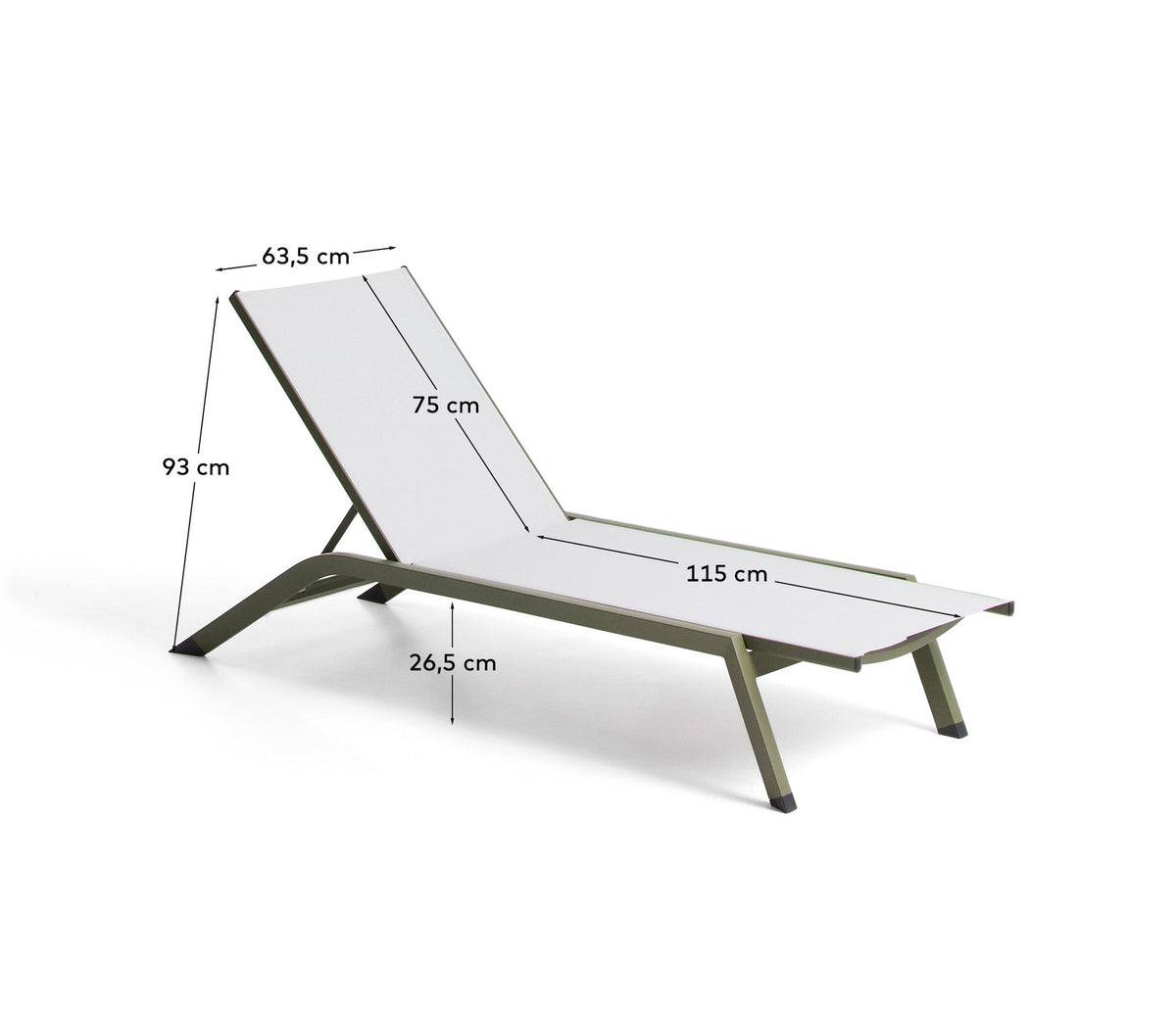 Stapelbare Sonnenliege Capraia aus grünem Aluminium und beigem Texteline in Grün, Hellgrün, Beige präsentiert im Onlineshop von KAQTU Design AG. Liegestuhl ist von Kave Home