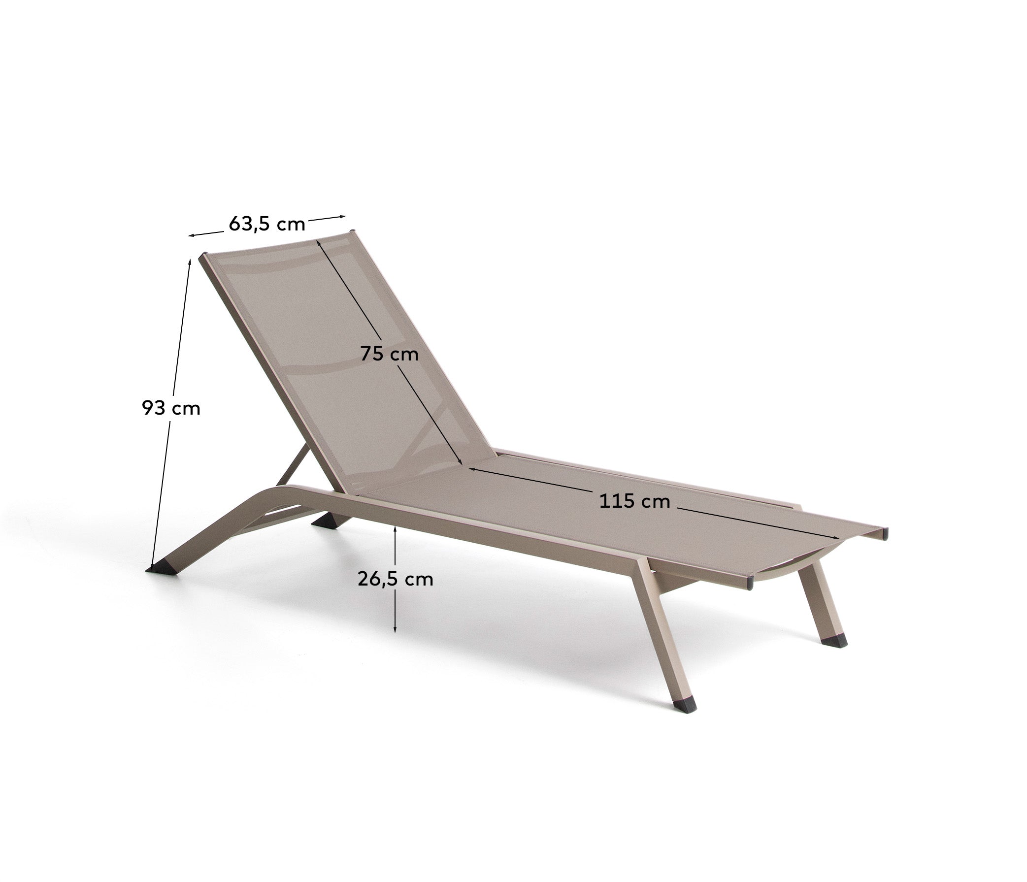 Stapelbare Sonnenliege Capraia in stilvollem Taupe und Braun, gefertigt aus langlebigem Aluminium und pflegeleichtem Textil für maximalen Komfort im Freien.