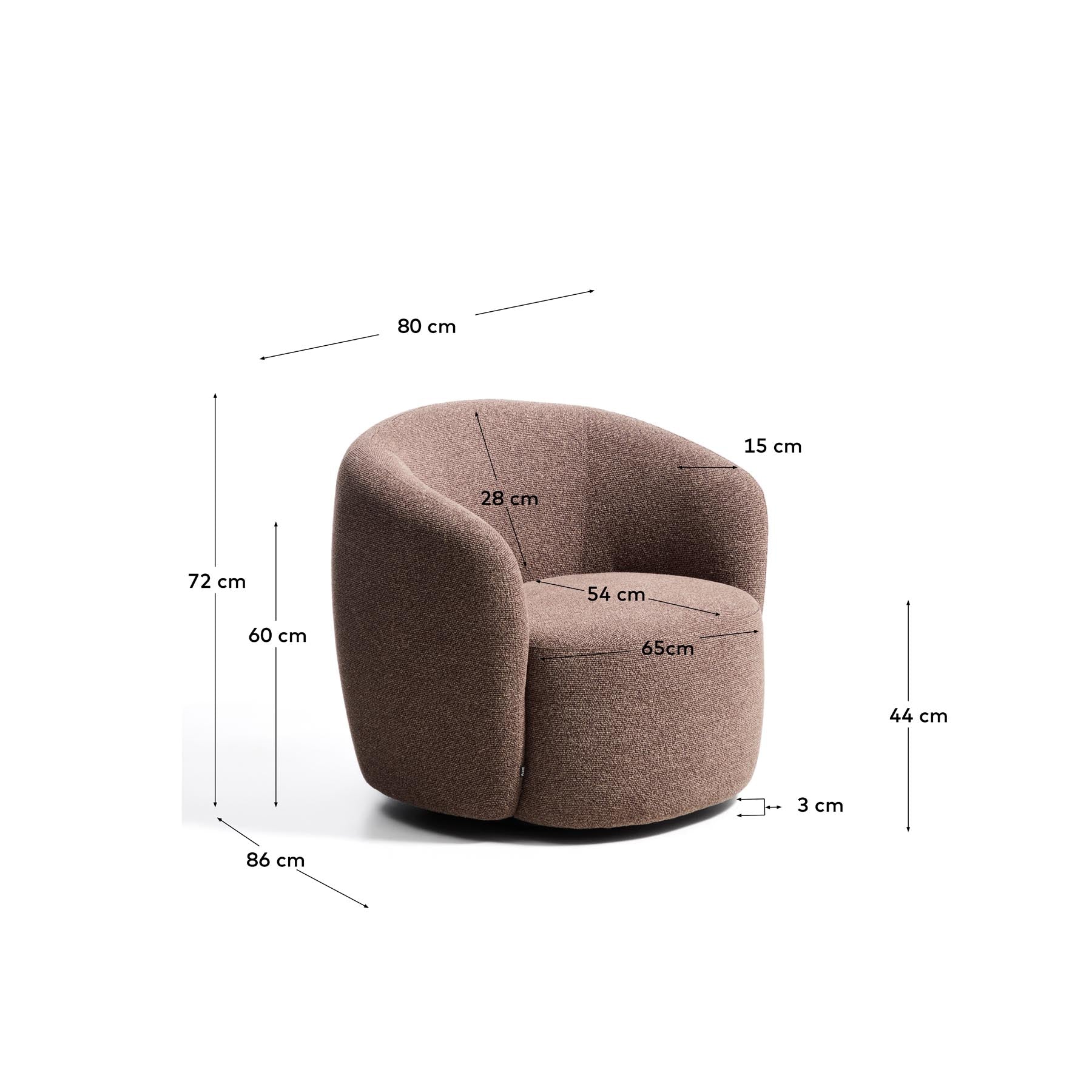 Drehsessel Odenia, schwer entflammbar mit braunem Micro-Bouclé in Dunkelbraun präsentiert im Onlineshop von KAQTU Design AG. Drehsessel ist von Kave Home