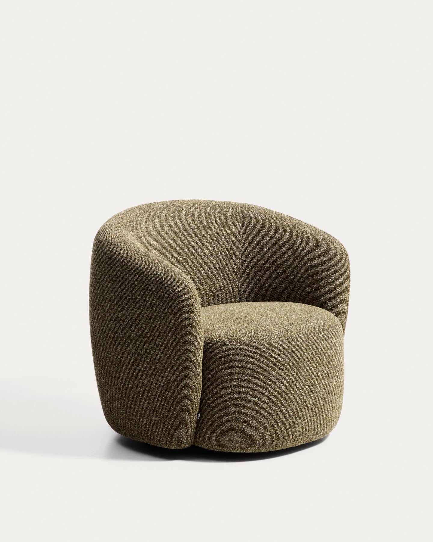 Drehsessel Odenia, schwer entflammbar mit olivgrünem Micro-Bouclé in Grün präsentiert im Onlineshop von KAQTU Design AG. Drehsessel ist von Kave Home