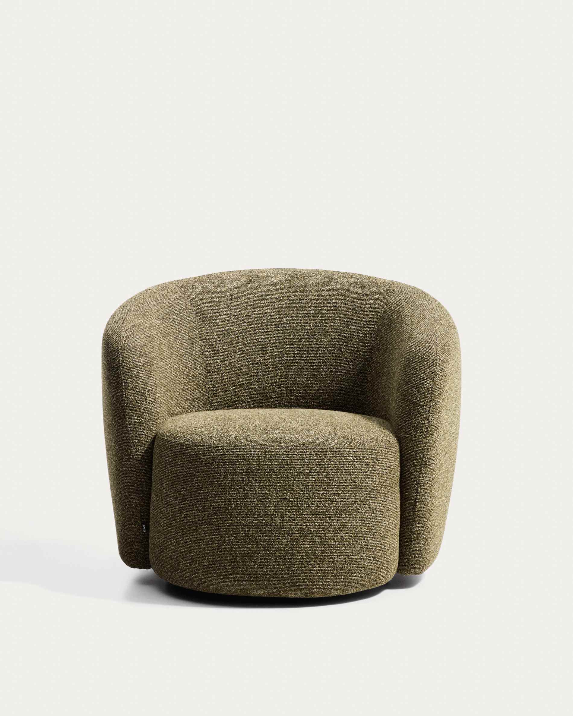 Drehsessel Odenia, schwer entflammbar mit olivgrünem Micro-Bouclé in Grün präsentiert im Onlineshop von KAQTU Design AG. Drehsessel ist von Kave Home