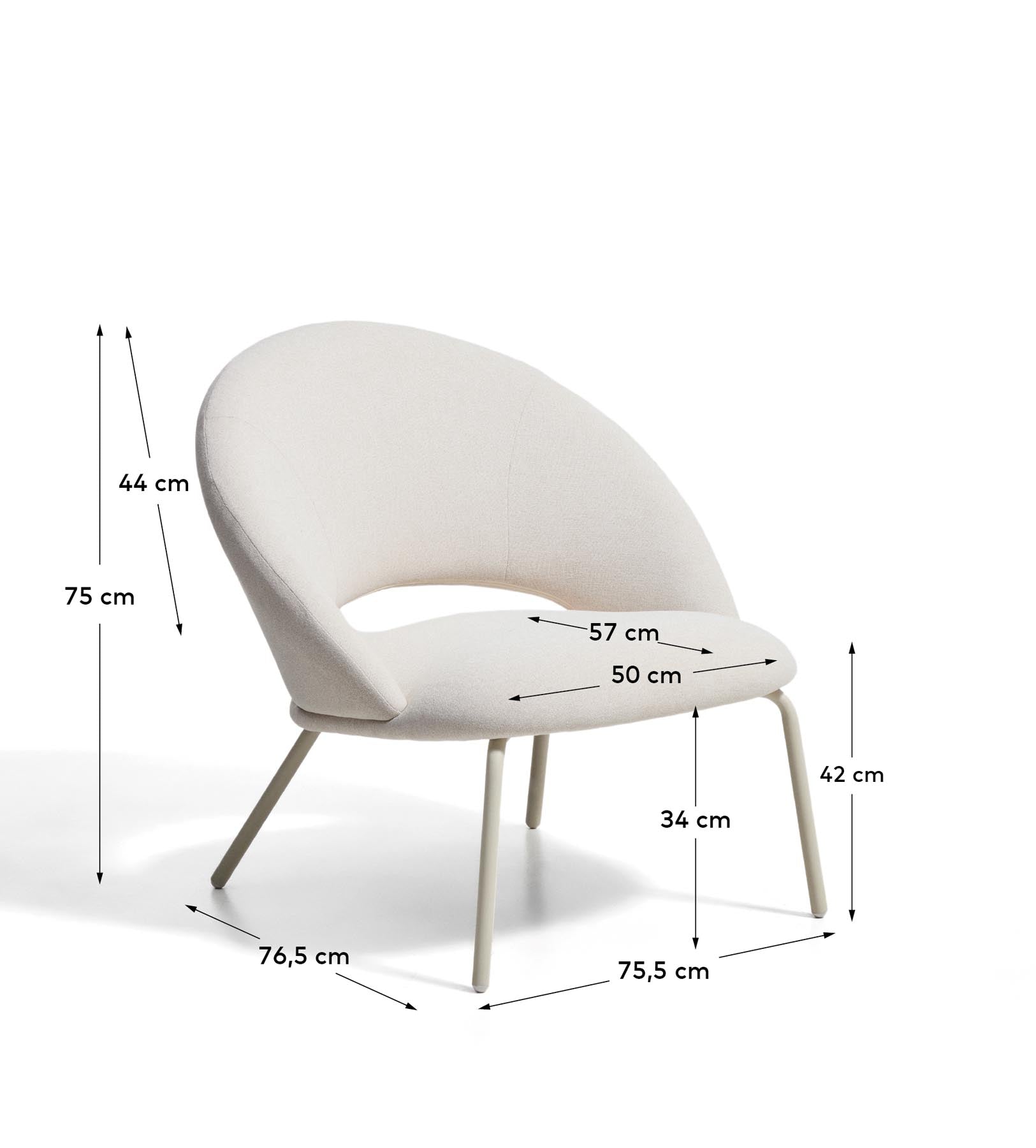 Sessel Bonali mit beiger Chenille und beigen Metallbeinen, FSC Mix Credit  in Beige präsentiert im Onlineshop von KAQTU Design AG. Sessel ist von Kave Home